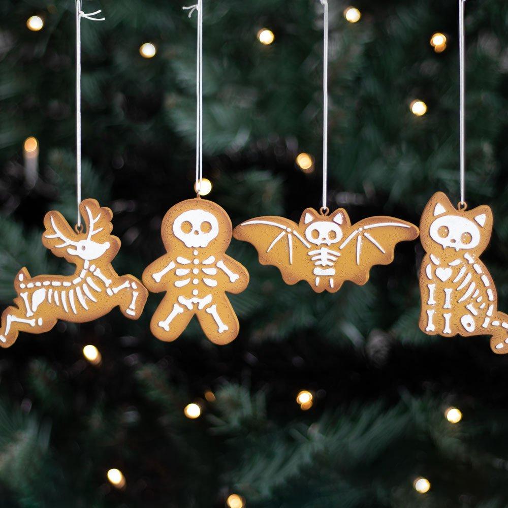 Brown - Something Different - Set of 4 Creepy Skeleton Cookie Ornaments - 1