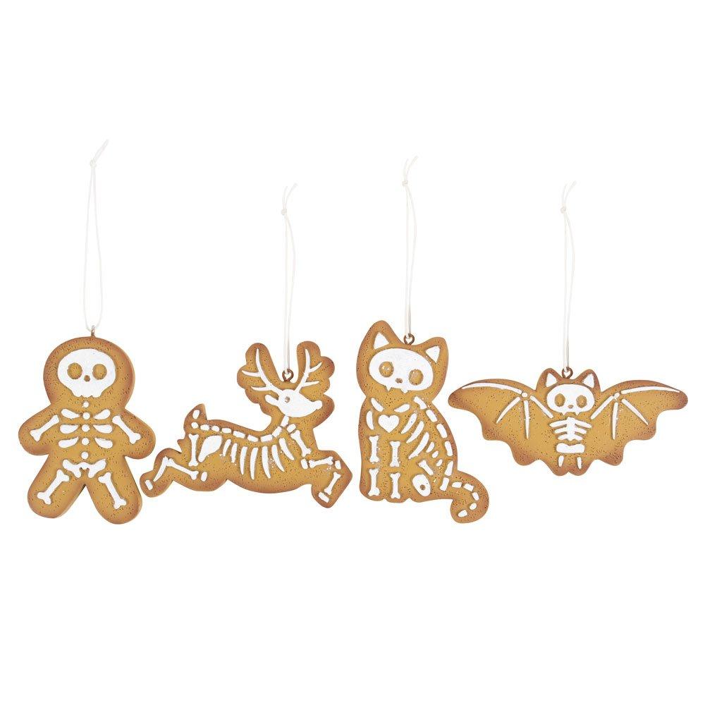 Brown - Something Different - Set of 4 Creepy Skeleton Cookie Ornaments - 2
