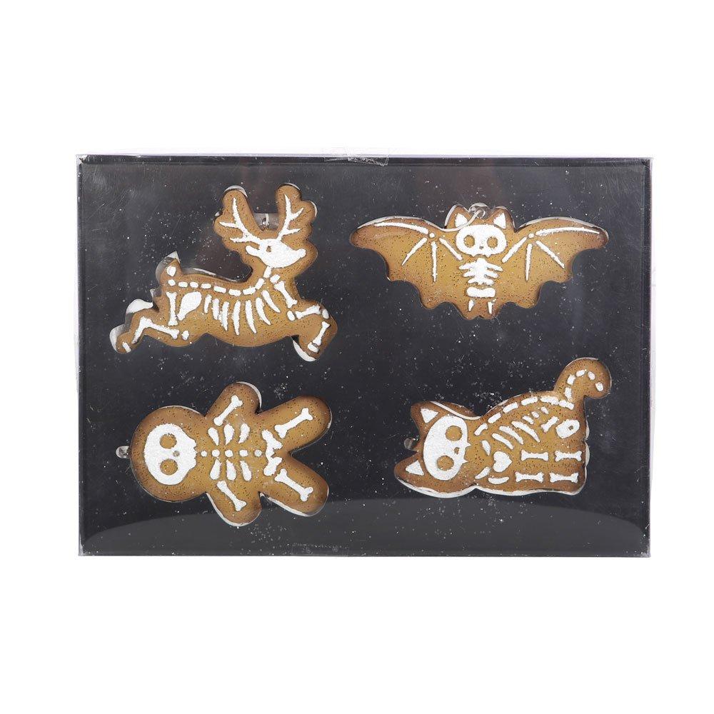 Brown - Something Different - Set of 4 Creepy Skeleton Cookie Ornaments - 4