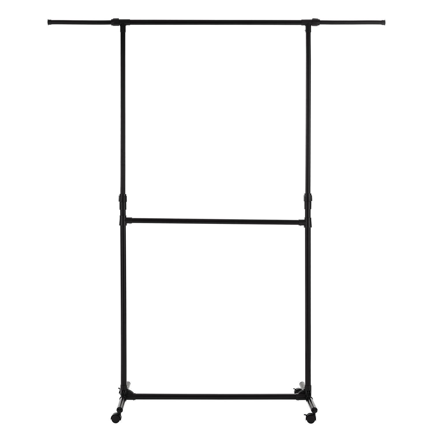 Black - House of Home - Double Clothes Rail Extended Top Rail Adjustable Height Black - 4