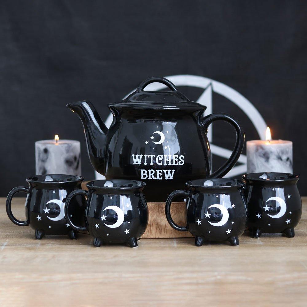 Something Different  Witches Brew Ceramic Cauldron Tea Set - Black