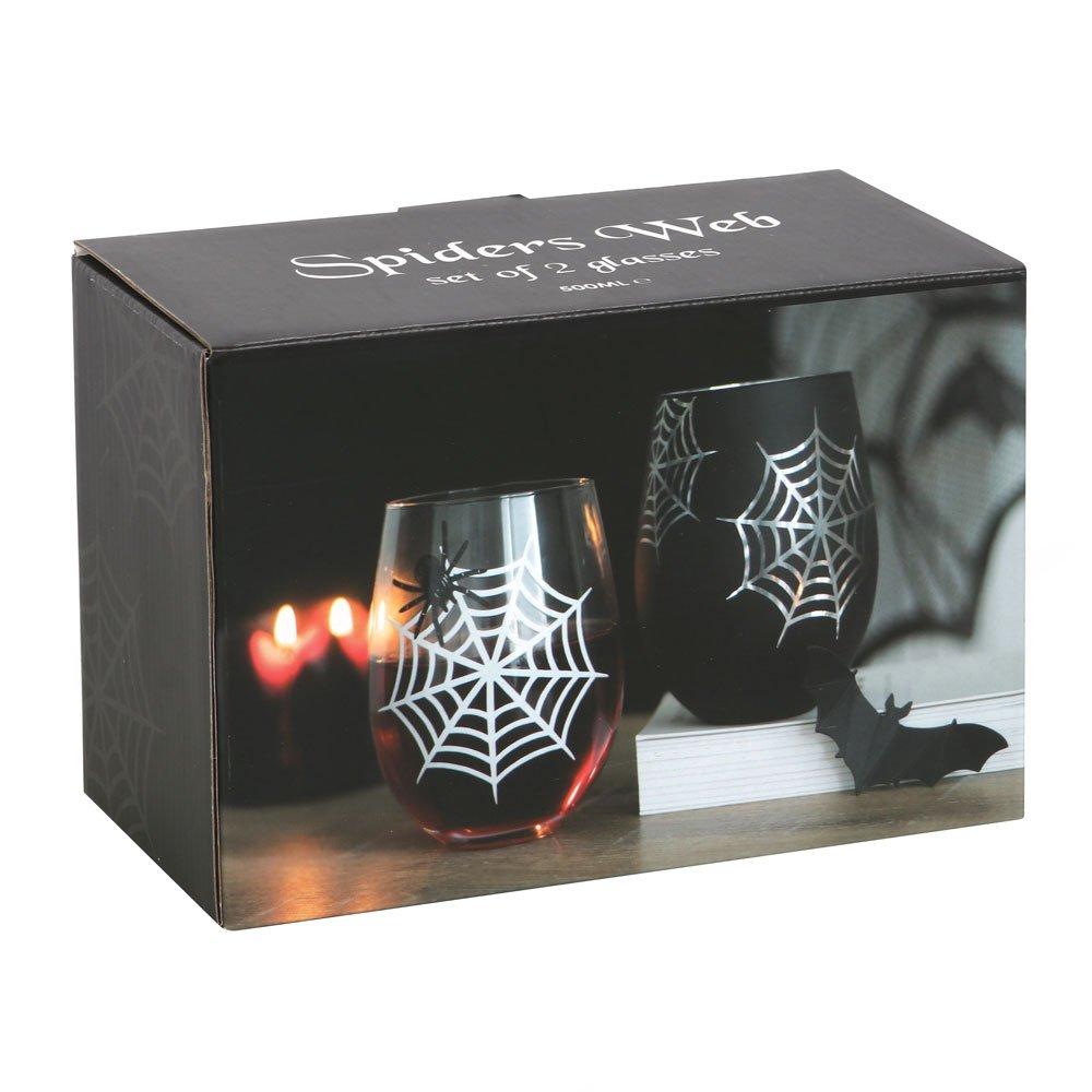 Black - Something Different - Set of 2 Spider and Web Stemless Wine Glasses - 3