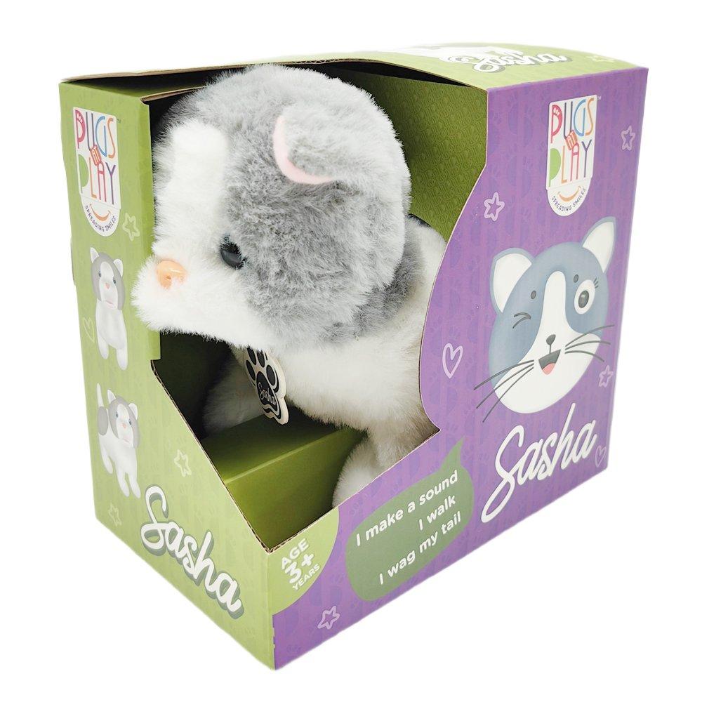 Multi - Pugs at Play - Sasha Interactive Walking Cat Plush Toy - 12