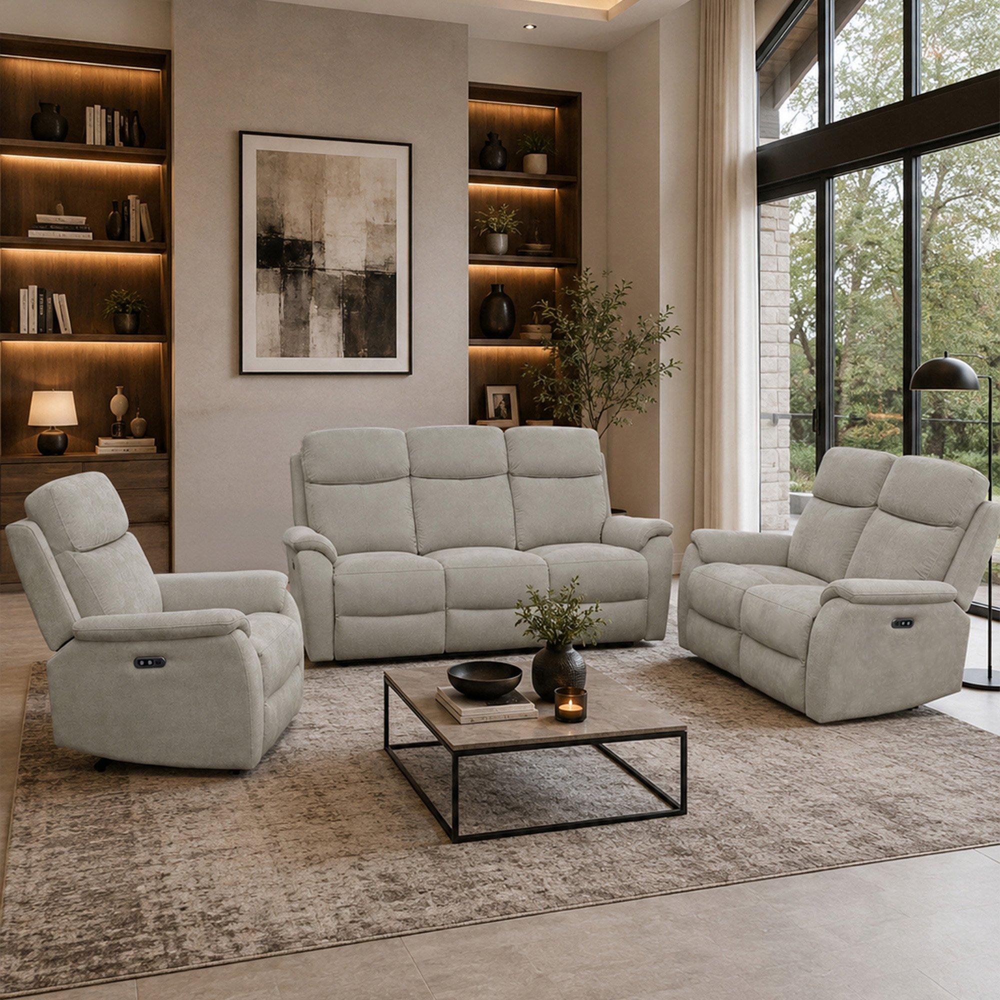 Grey - Aspire - Kingsmere 3 + 2 + 1 Power Recliner Sofa Suite, Che - 1