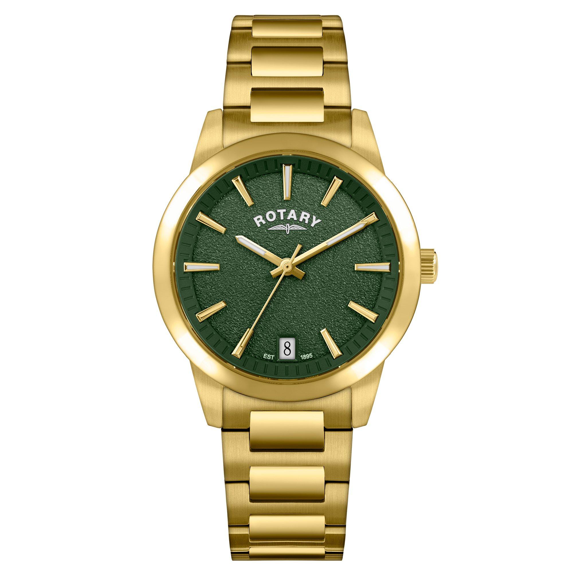 Gold - Rotary - Ladies Heritage Green Dial SS Bracelet Watc - 1
