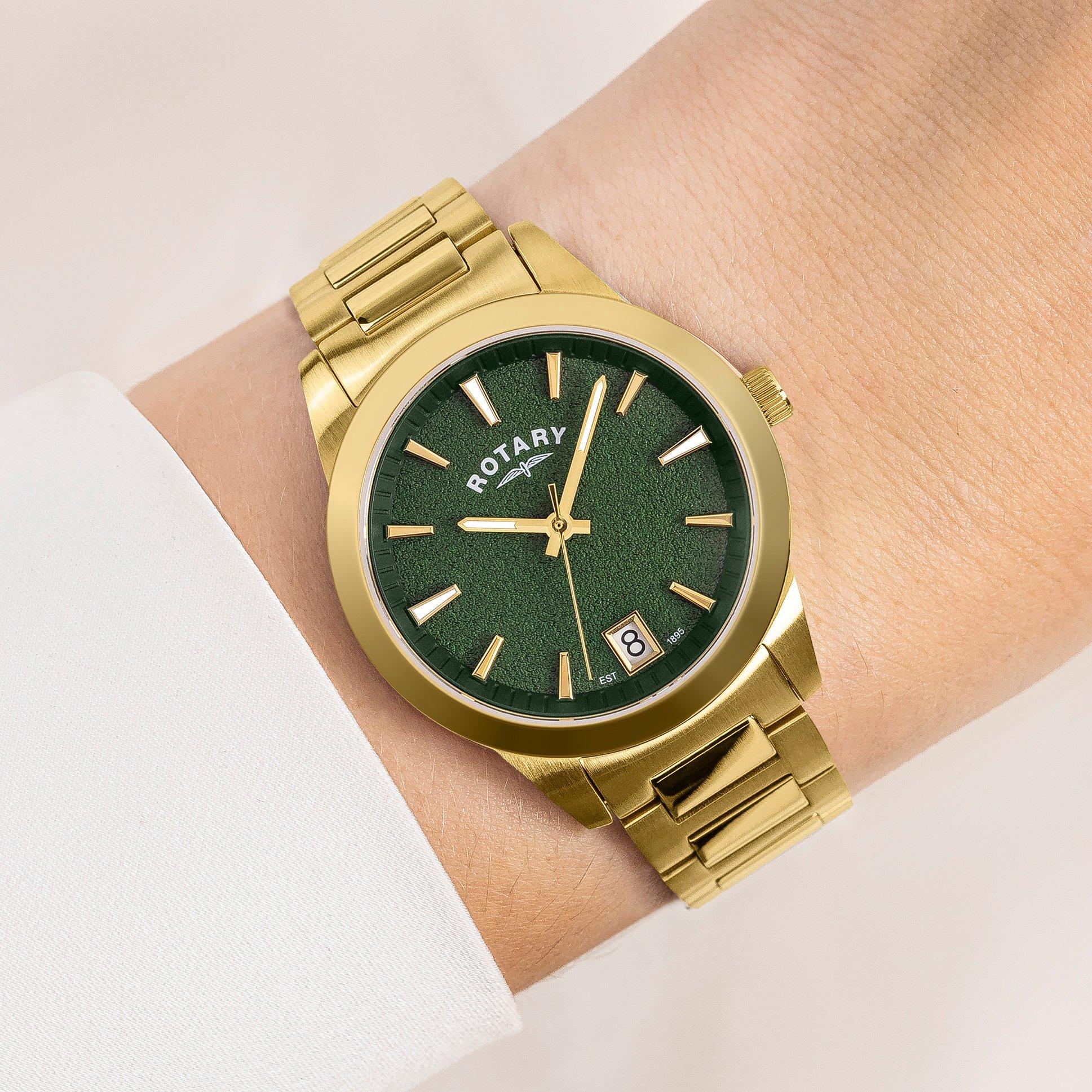 Gold - Rotary - Rotary Ladies Heritage Green Dial SS Bracelet Watc - 3