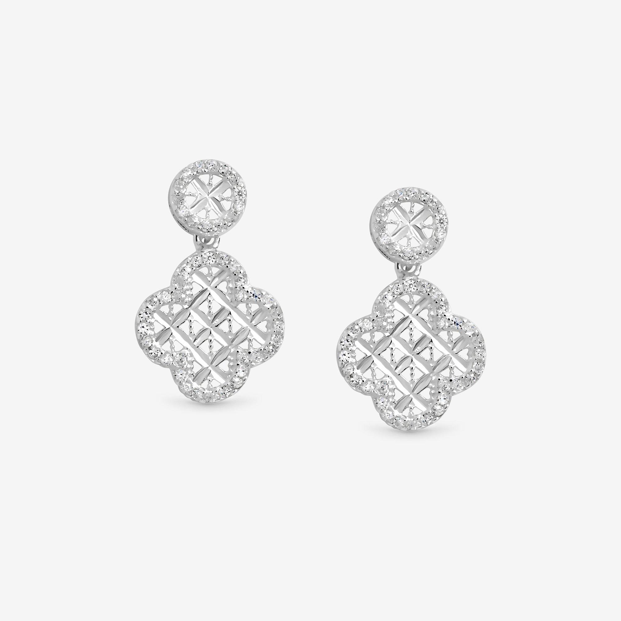 Simply Women's Sterling 925 Textured Clover Earrings Silver