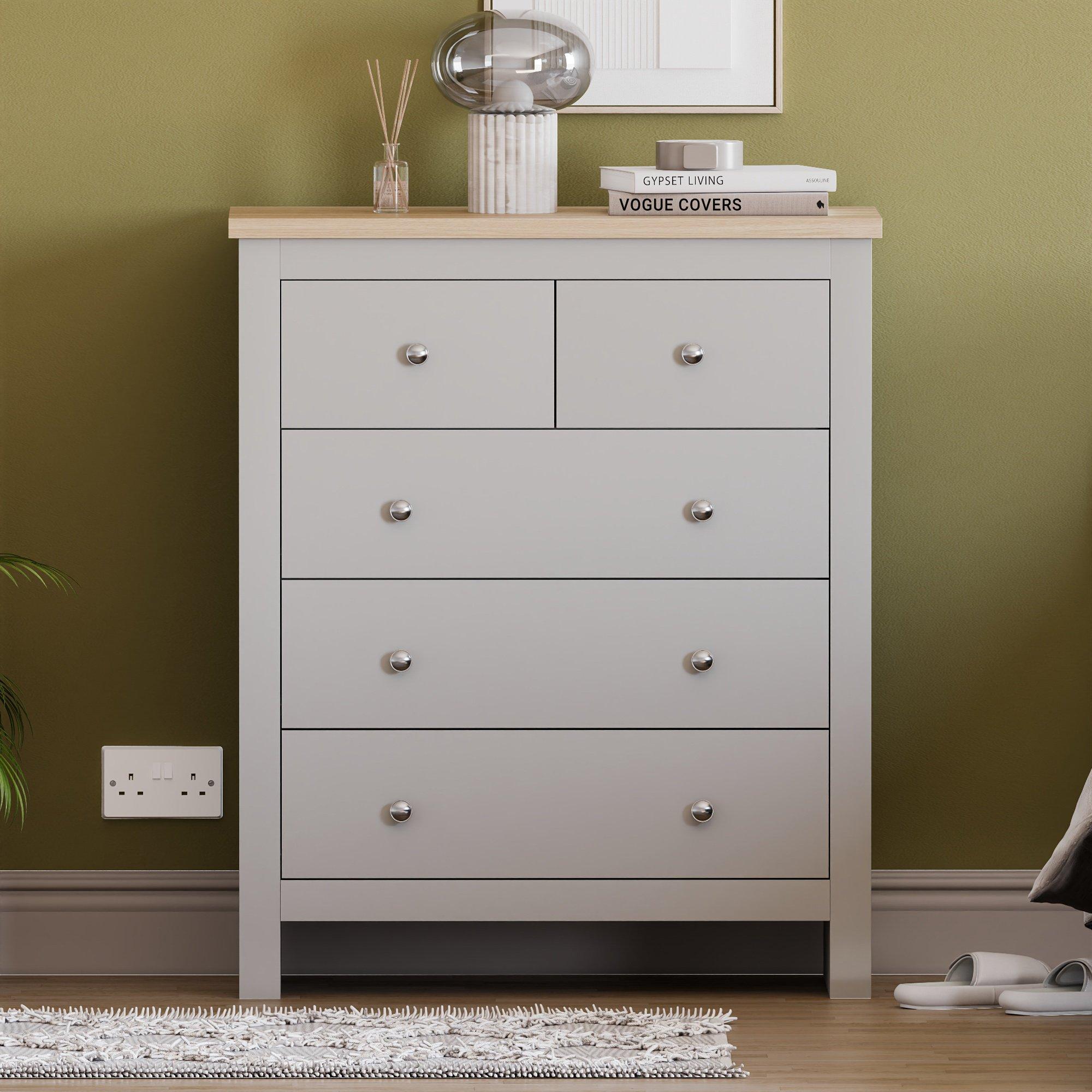 Grey - Lassic - Vida Designs Arlington 3+2 Drawer Chest - 3