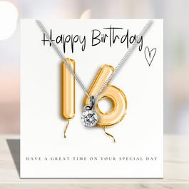 Aye Do 16th Bday Necklace & Gold Balloons Gift Card