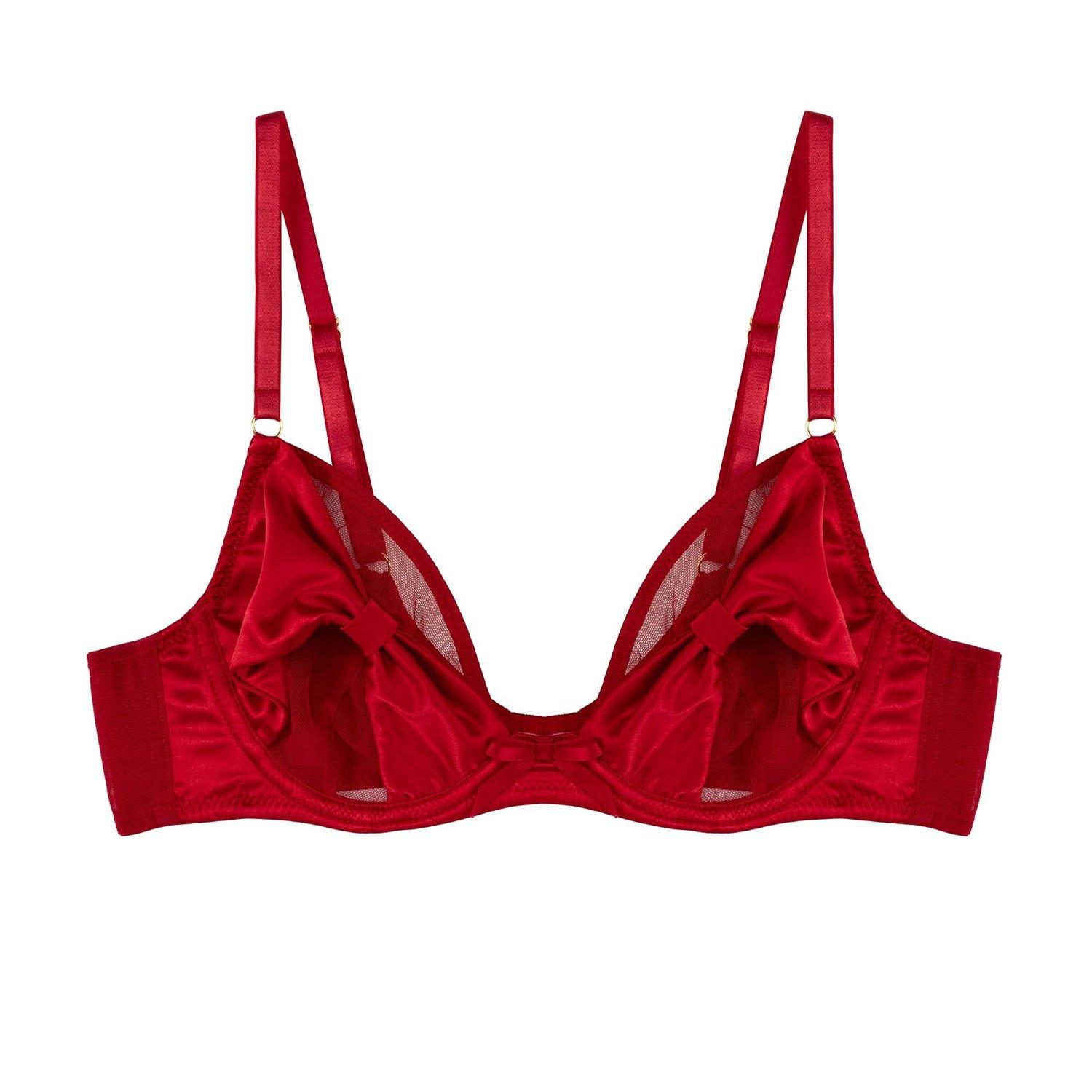 Red - Playful Promises - Annette Red Satin Bow Cup Bra - 4