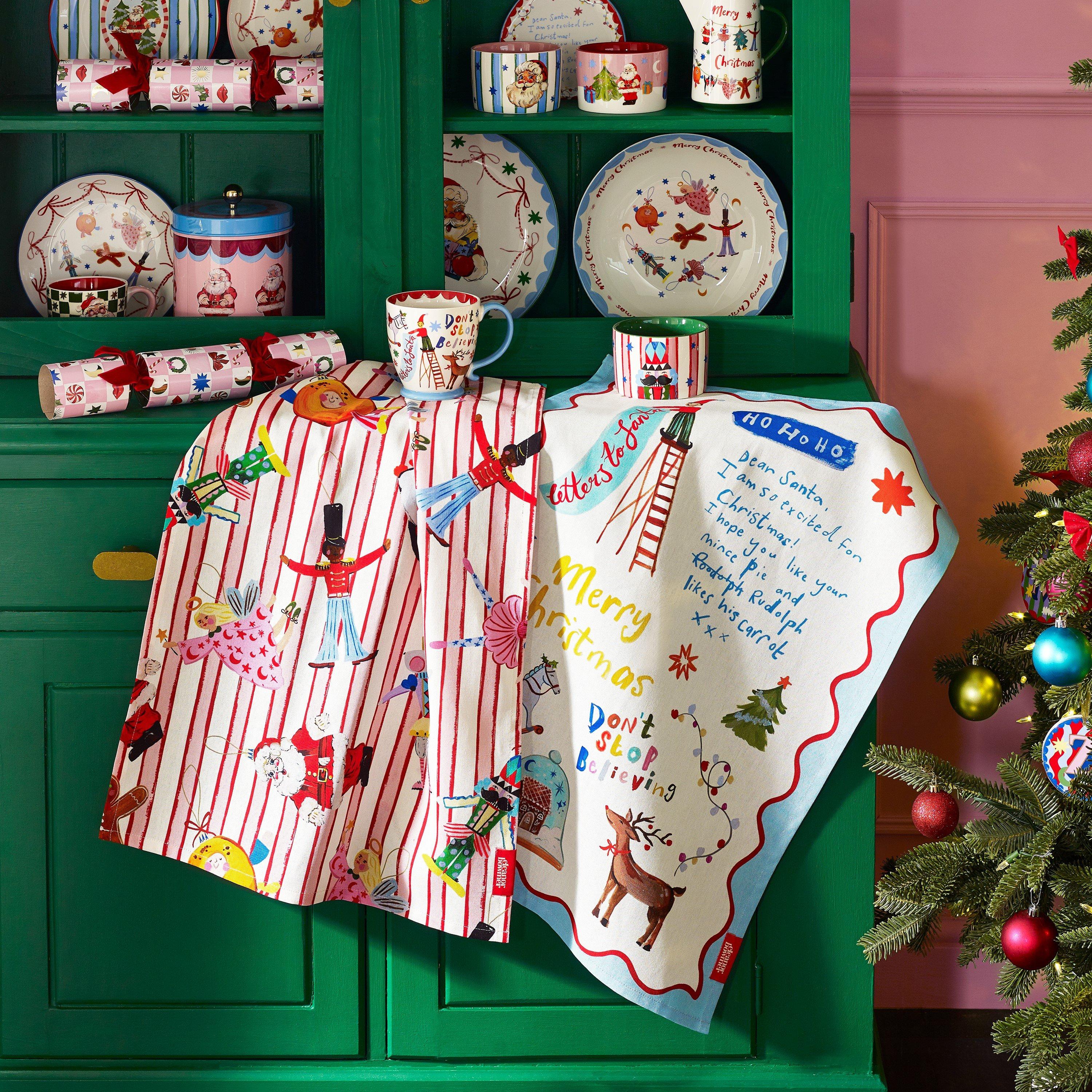 Eleanor Bowmer Dear Santa Cotton Kitchen Tea Towel Pack of 2