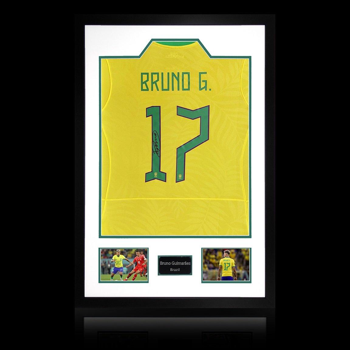 Yellow - The Fan Cave - Bruno Guimaraes Signed Brazil Shirt Premium Frame - 1
