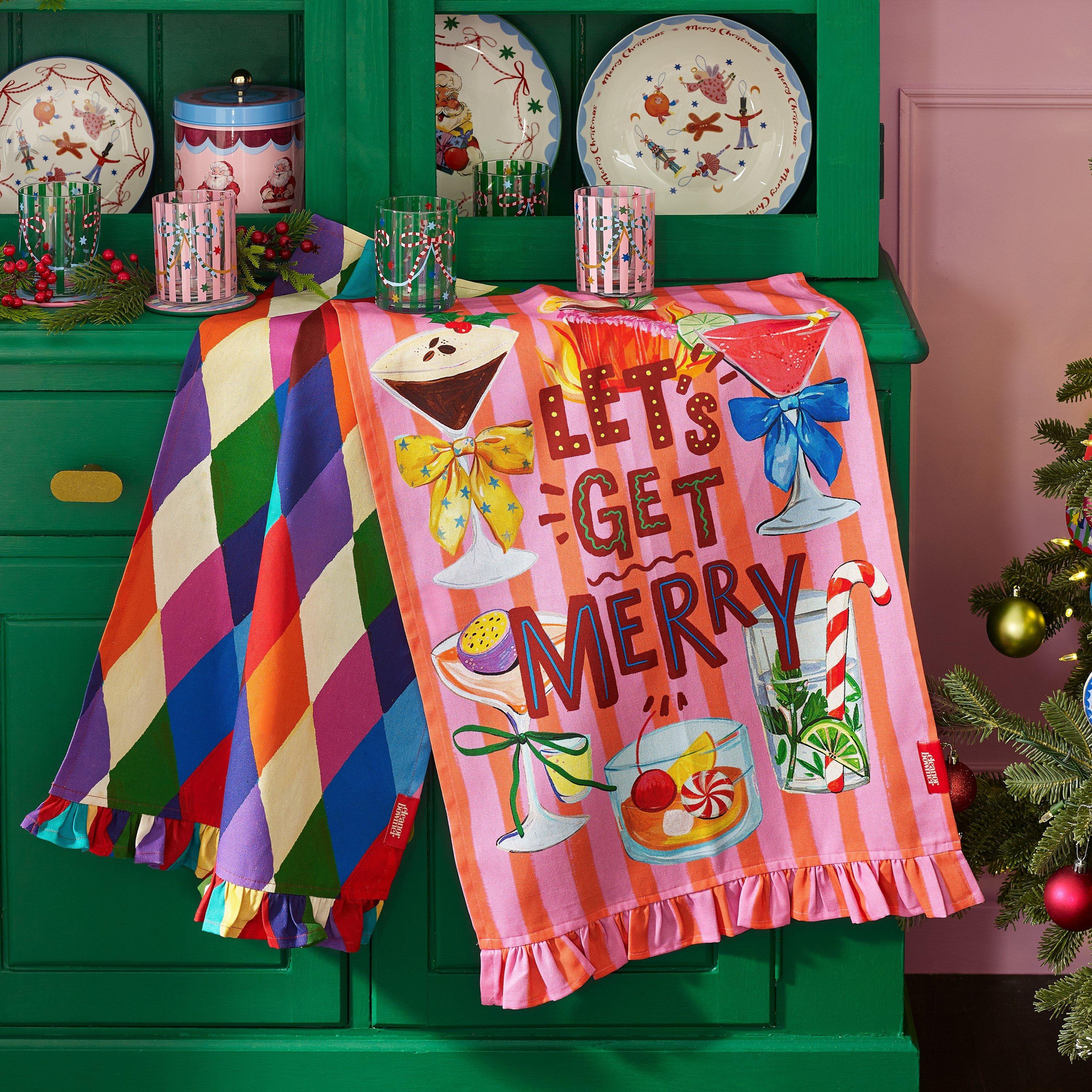 Eleanor Bowmer Lets Get Merry Cotton Kitchen Tea Towel Pack of 2
