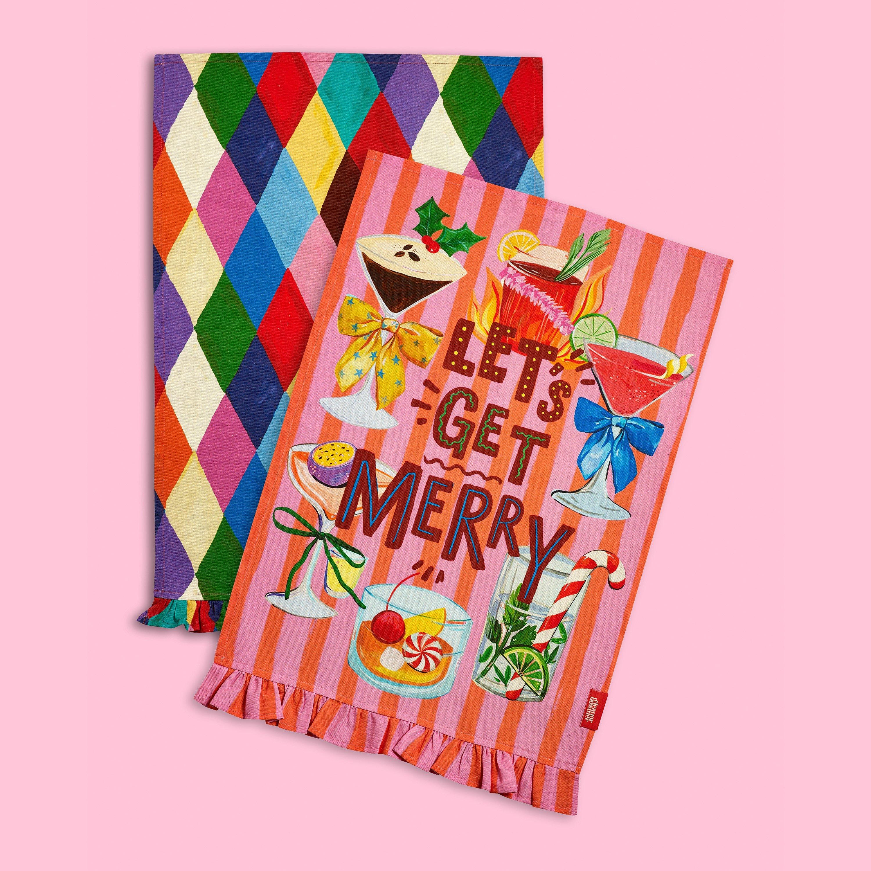 Bright - Eleanor Bowmer - Lets Get Merry Cotton Kitchen Tea Towel Pack of 2 - 3