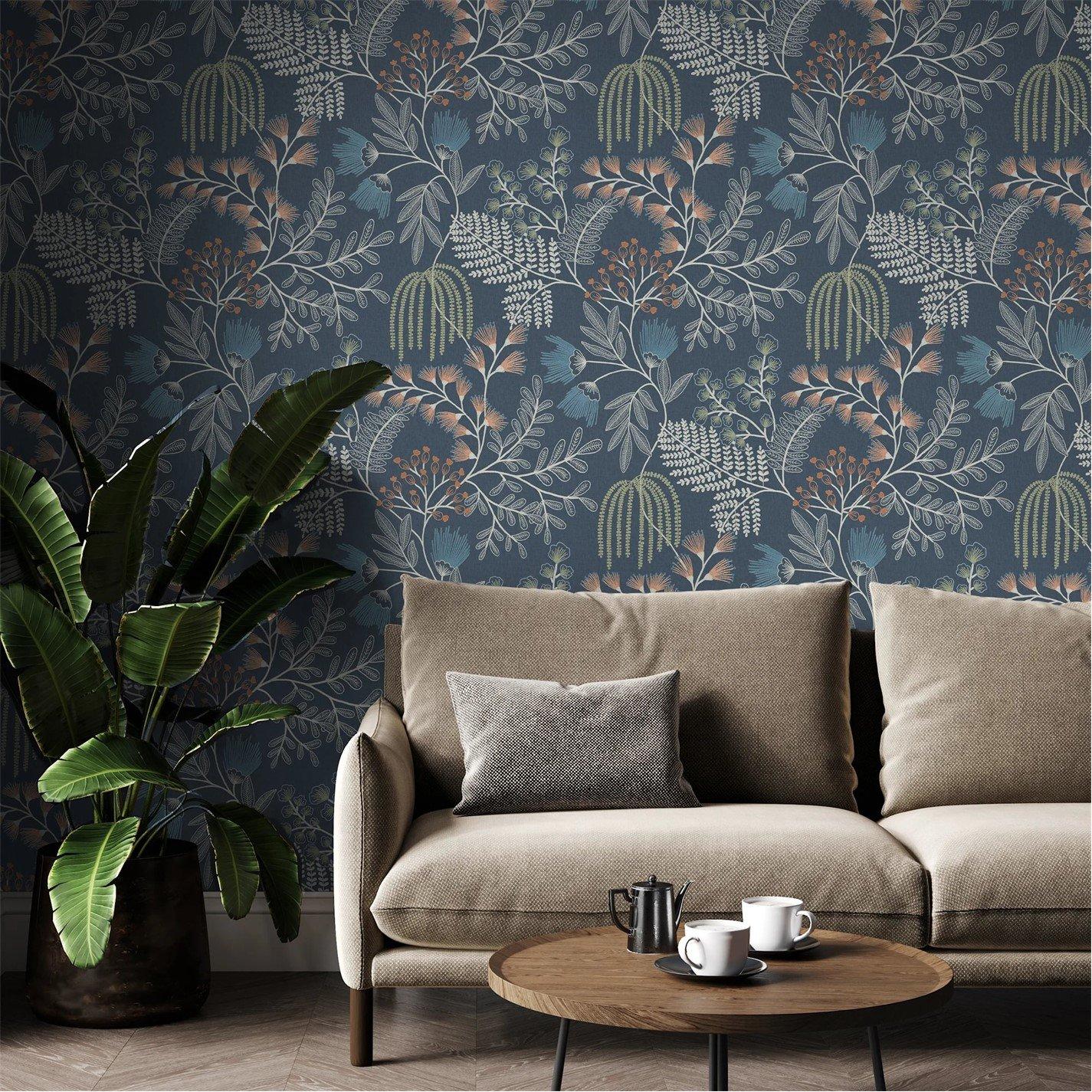 Superfresco Easy  Richmond Blue Floral Wallpaper - Navy