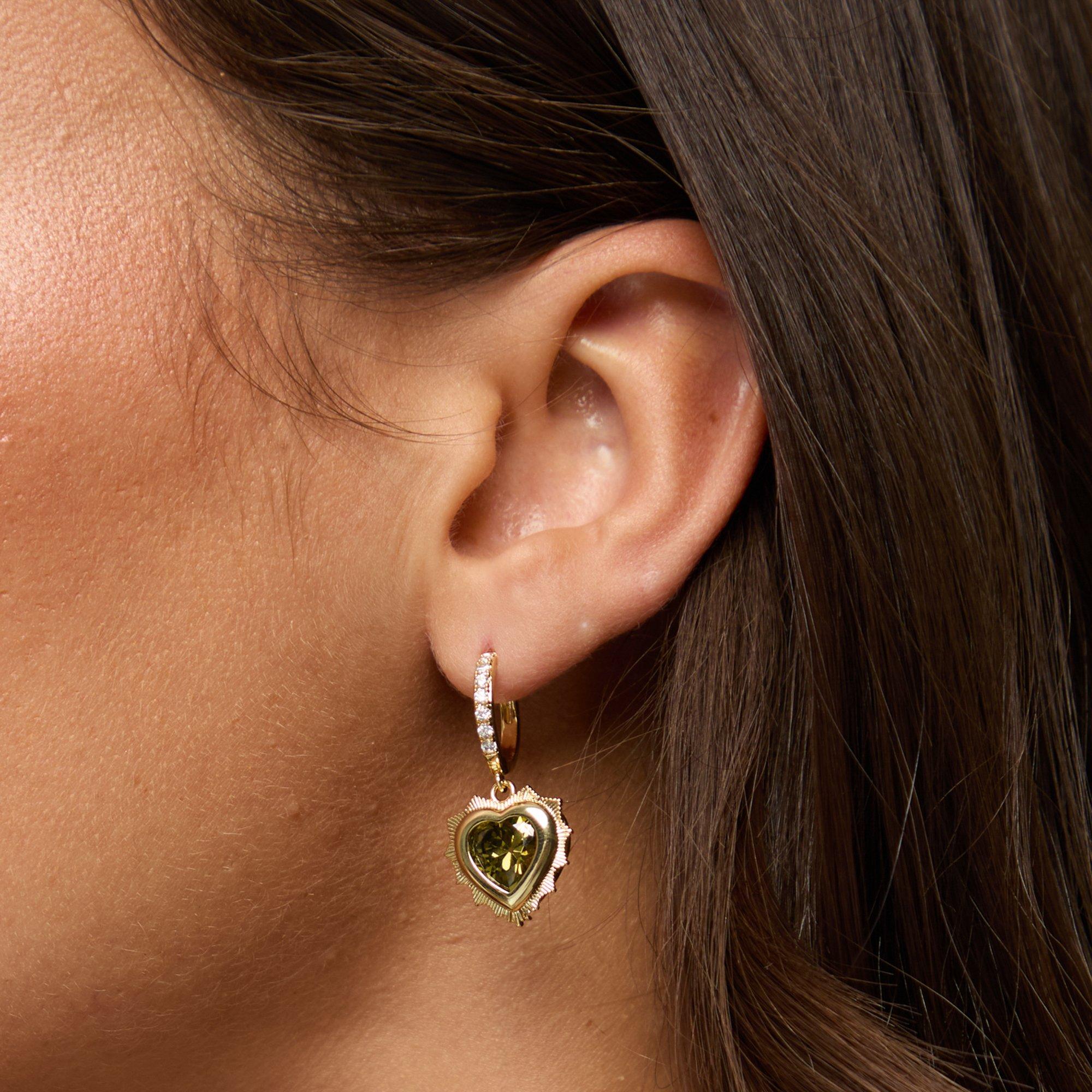 Gold - Jon Richard - 14Ct Gold Plated Heart Birthstone Huggies - August - 3