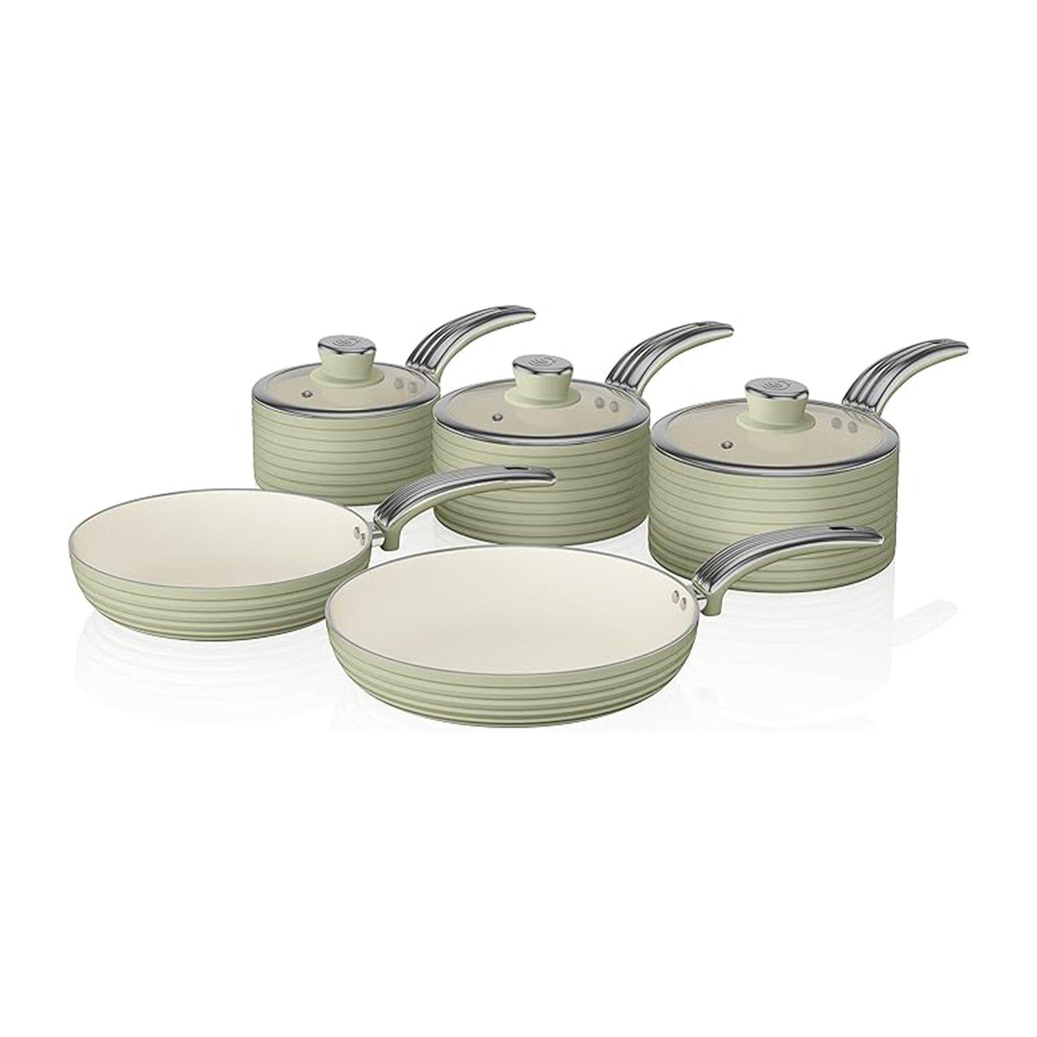 Green - Swan - Retro 5 Piece Pan Set Green - 1