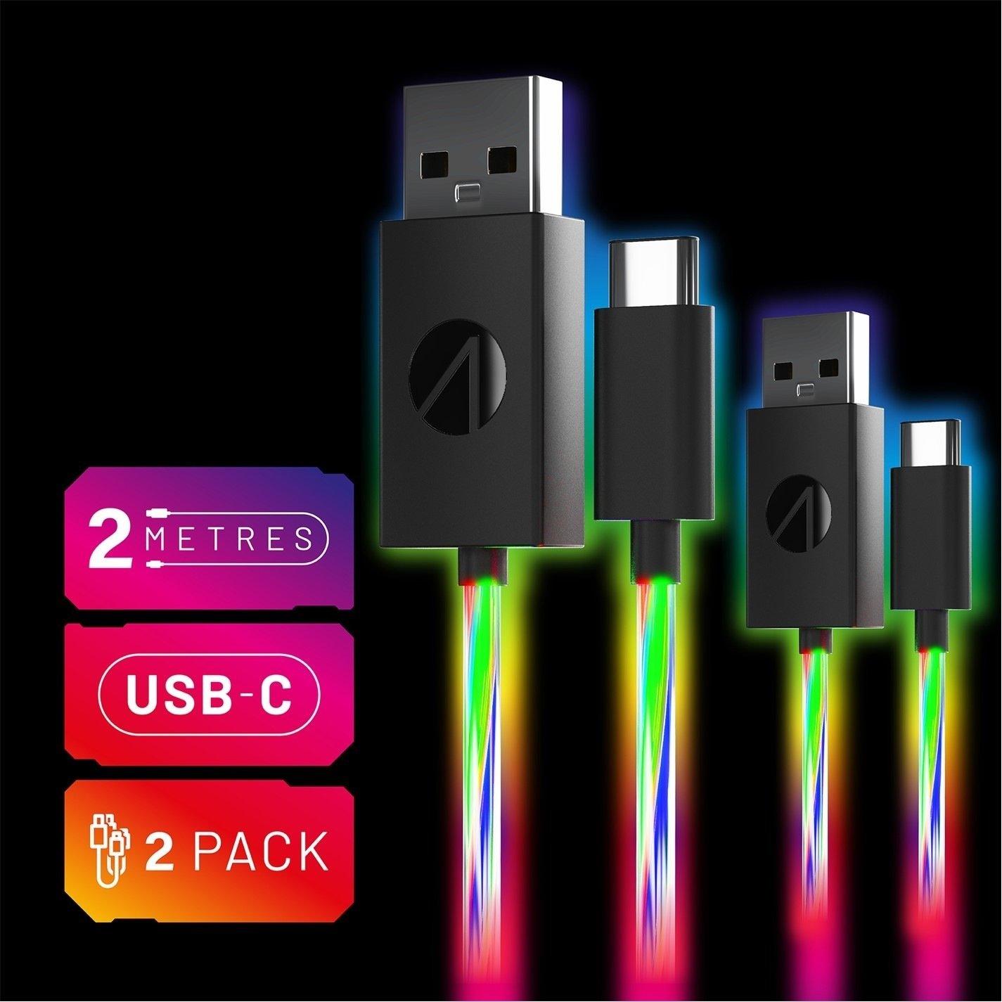 Multi - Stealth - PS5 Nintendo Switch 2m Light Up LED Twin Play & Charge Cables (USB-C) - 1