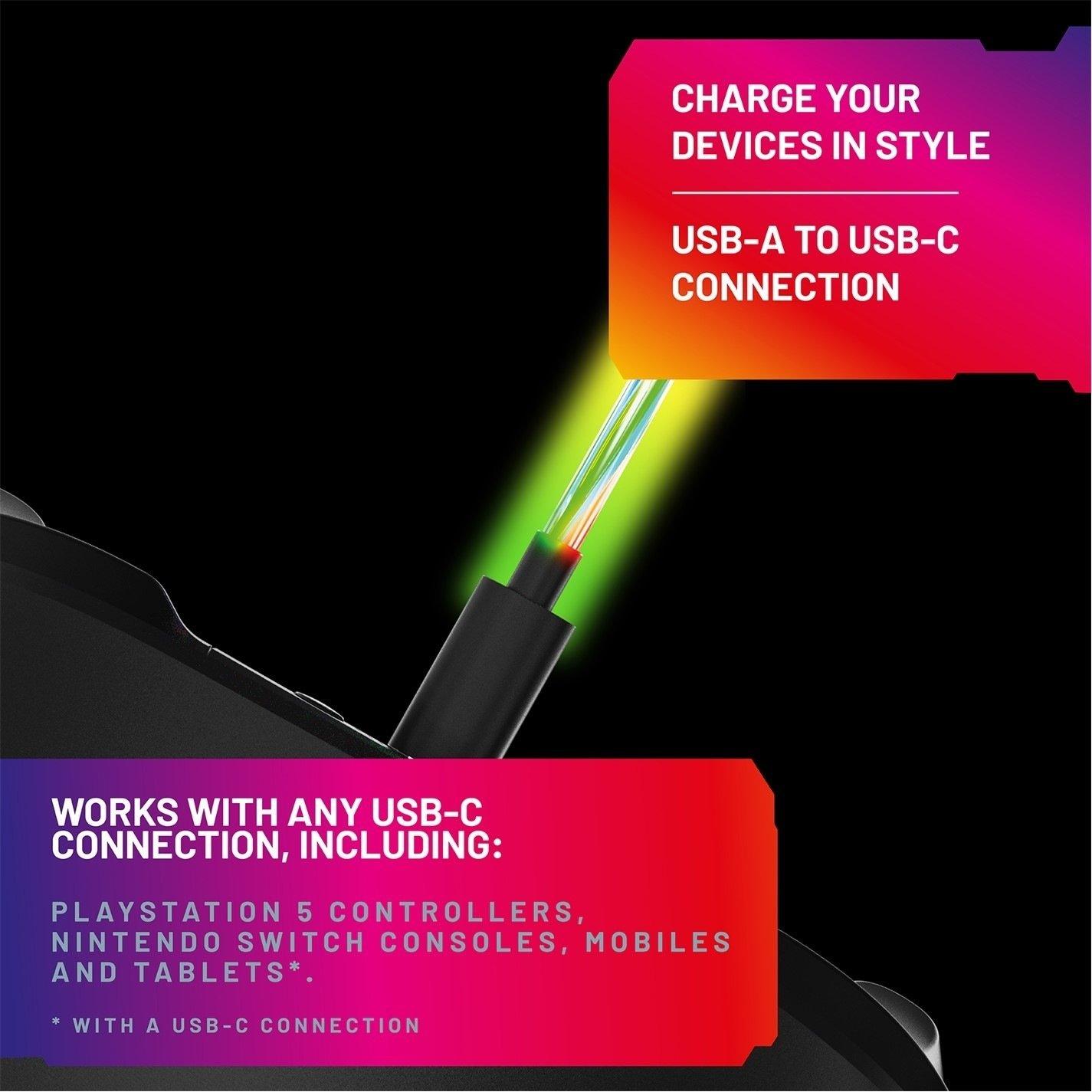 Multi - Stealth - PS5 Nintendo Switch 2m Light Up LED Twin Play & Charge Cables (USB-C) - 3