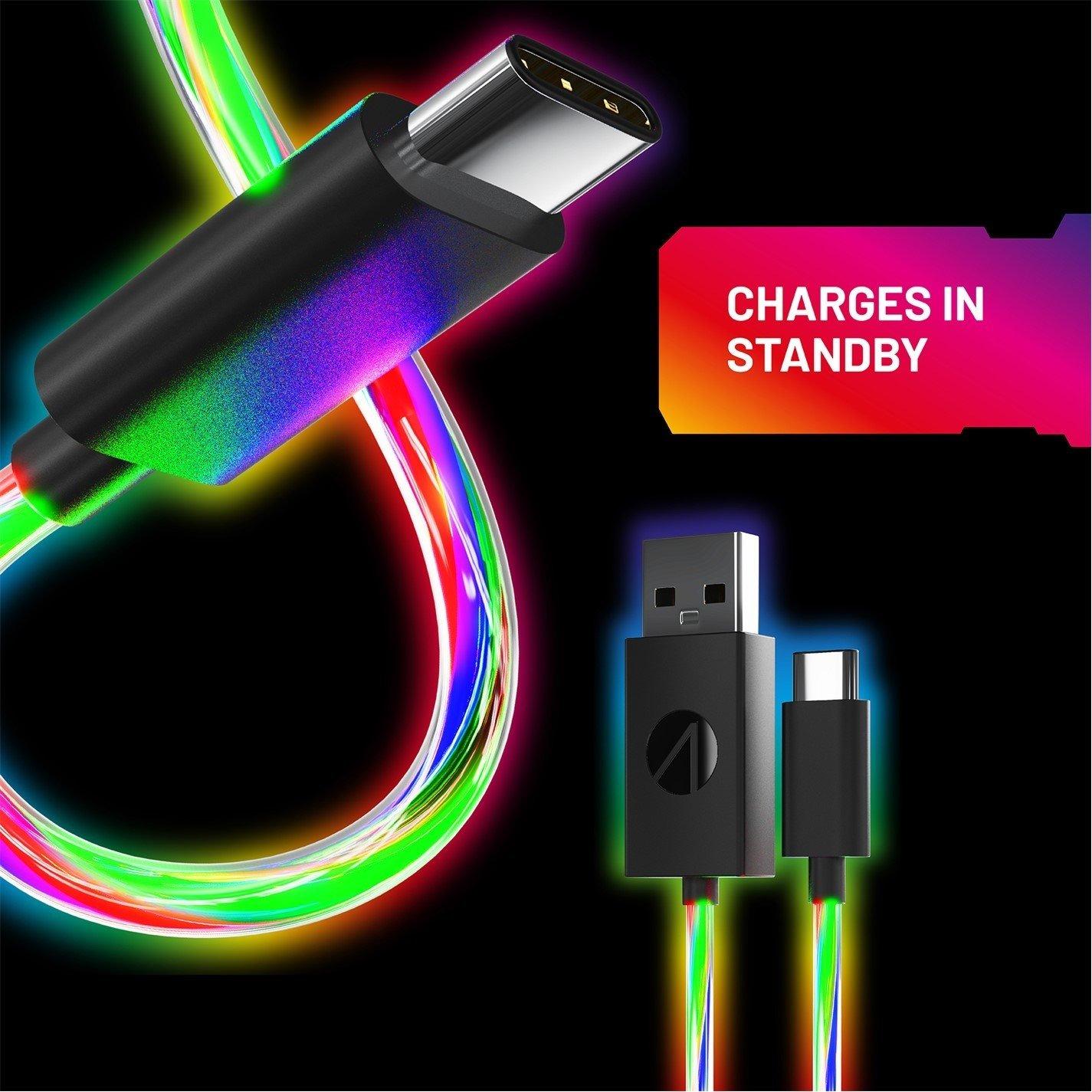 Multi - Stealth - PS5 Nintendo Switch 2m Light Up LED Twin Play & Charge Cables (USB-C) - 5