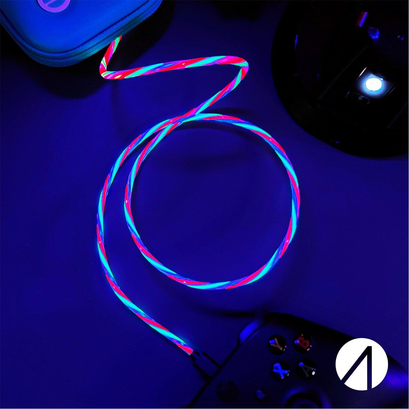 Multi - Stealth - PS5 Nintendo Switch 2m Light Up LED Twin Play & Charge Cables (USB-C) - 8