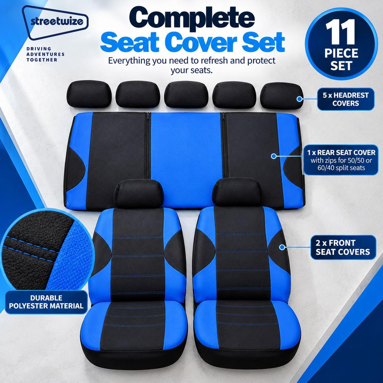 Black/Blue - Streetwize - Arkansas Seat Cover Set -Black/Blue - 2