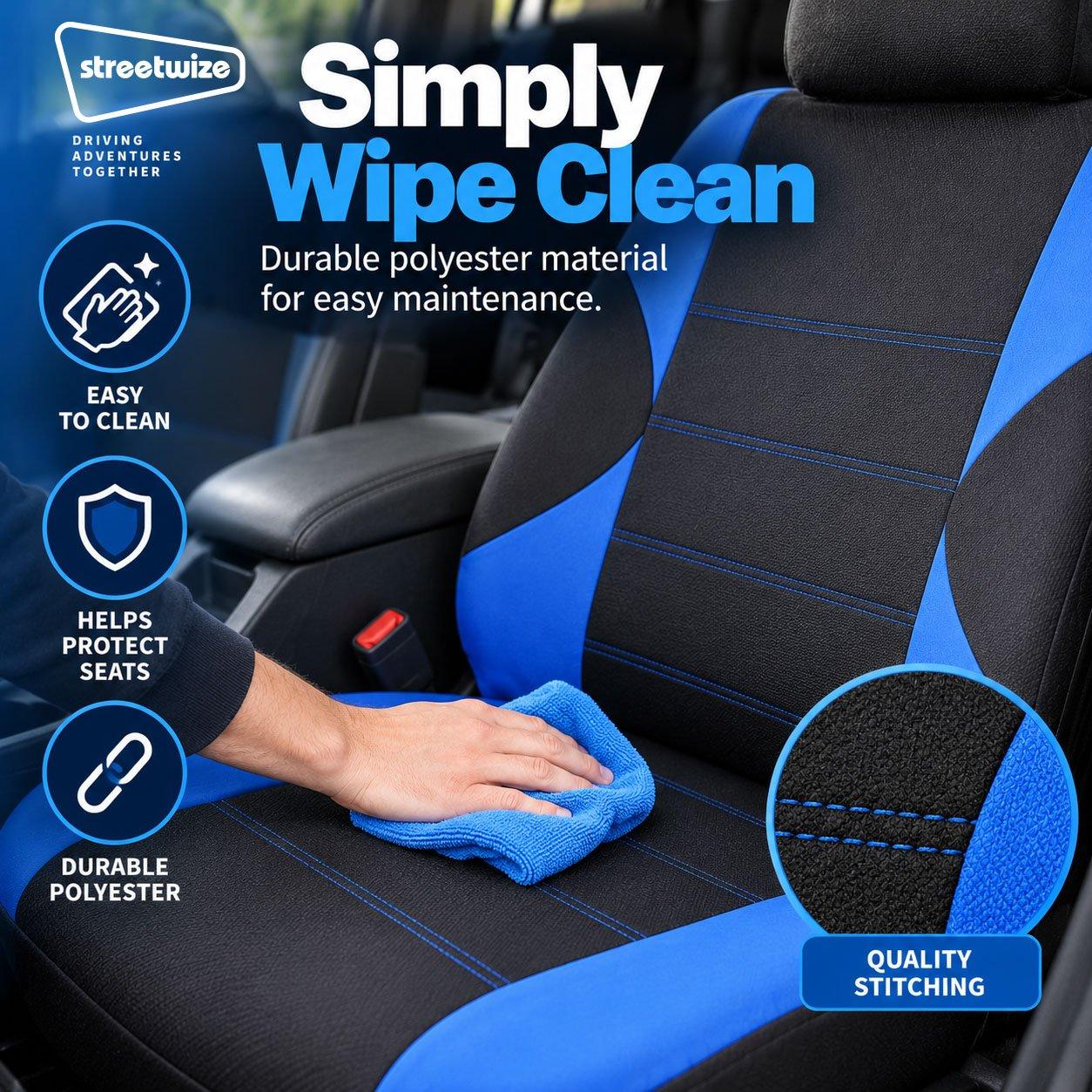 Black/Blue - Streetwize - Arkansas Seat Cover Set -Black/Blue - 3