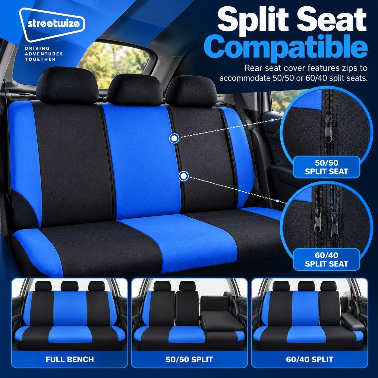 Black/Blue - Streetwize - Arkansas Seat Cover Set -Black/Blue - 5