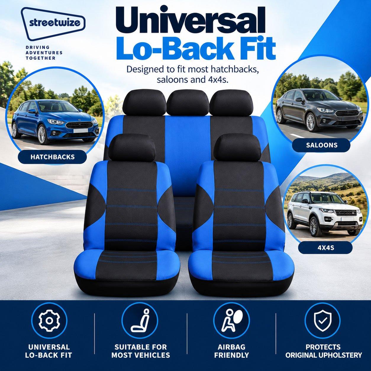 Black/Blue - Streetwize - Arkansas Seat Cover Set -Black/Blue - 6
