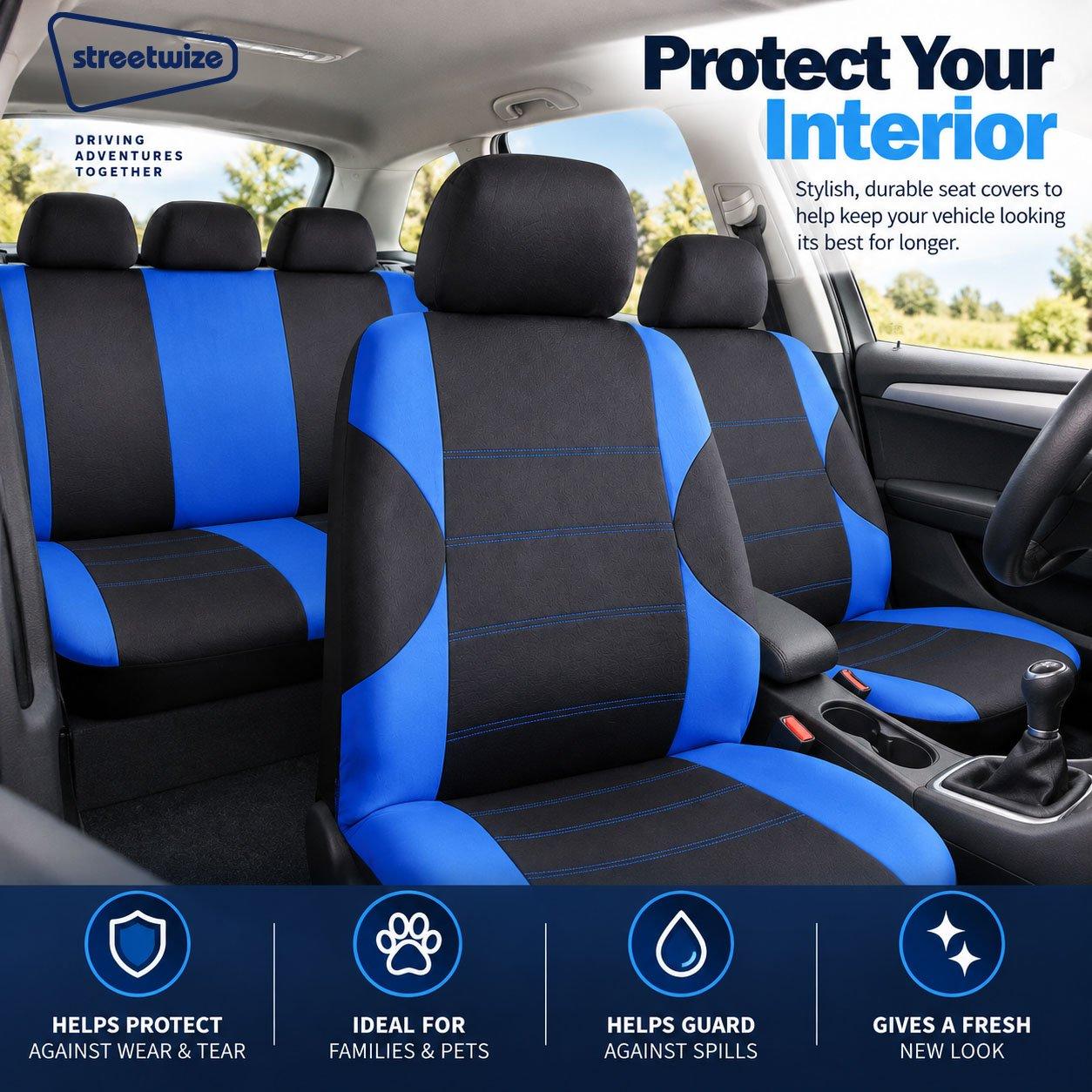 Black/Blue - Streetwize - Arkansas Seat Cover Set -Black/Blue - 7