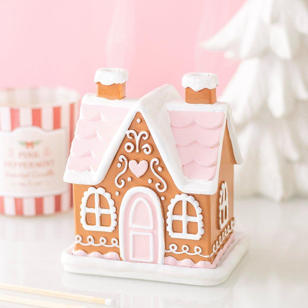 White - Something Different - Pink Gingerbread House Incense Cone Burner - 1