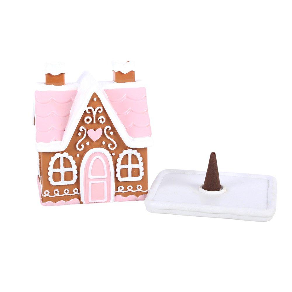 White - Something Different - Pink Gingerbread House Incense Cone Burner - 3
