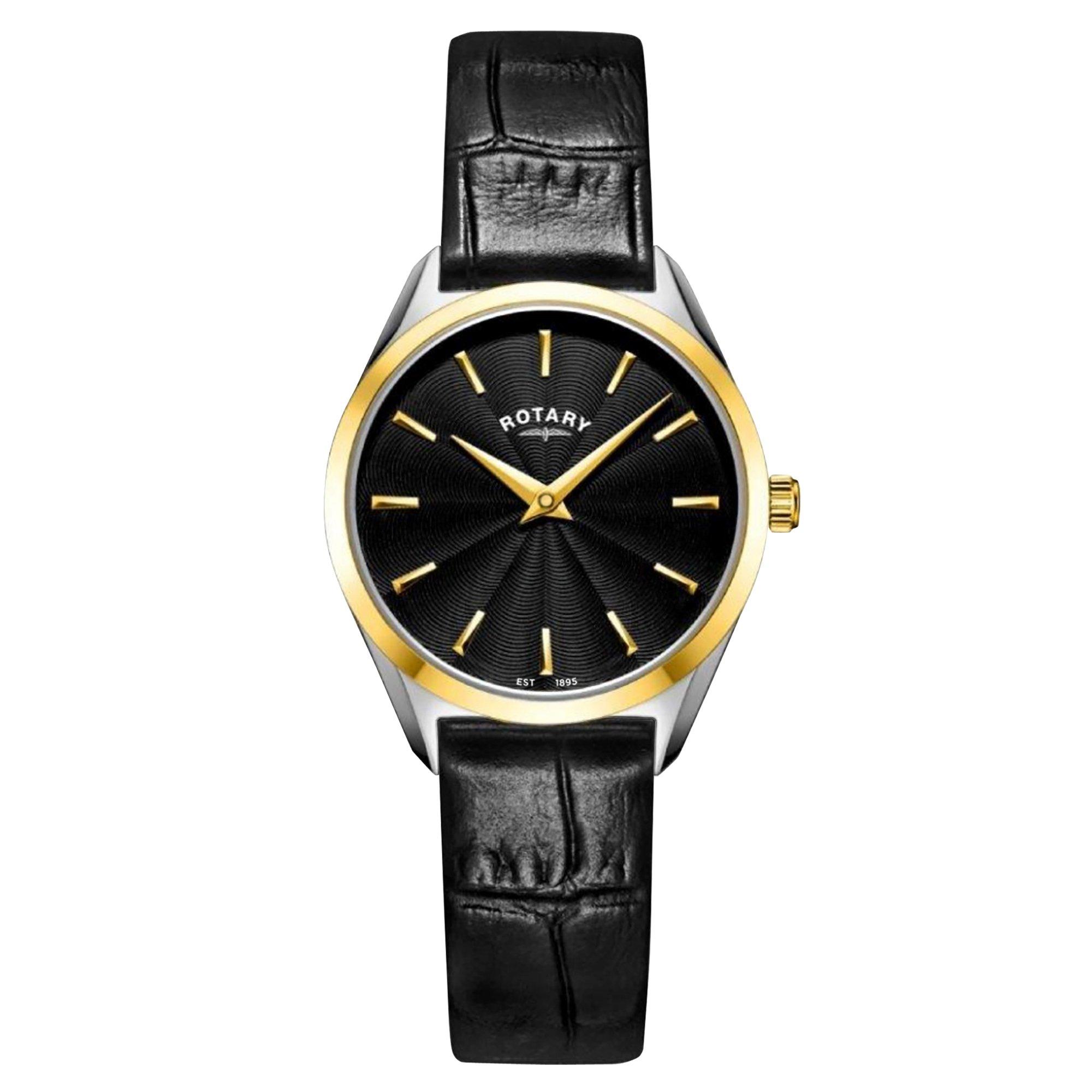 Black - Rotary - Ladies Ultra Slim SS Black Leather Watch - 1