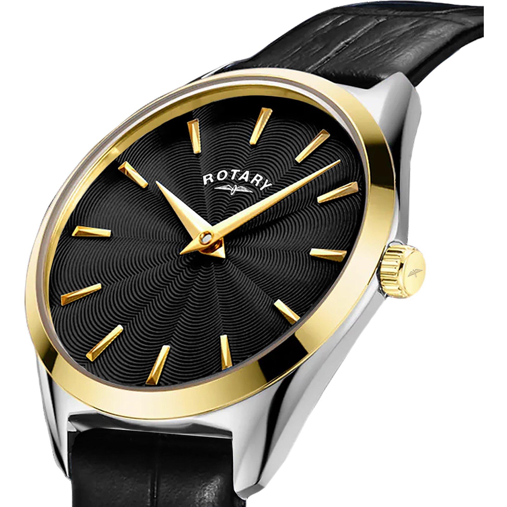 Black - Rotary - Rotary Ladies Ultra Slim SS Black Leather Watch - 2