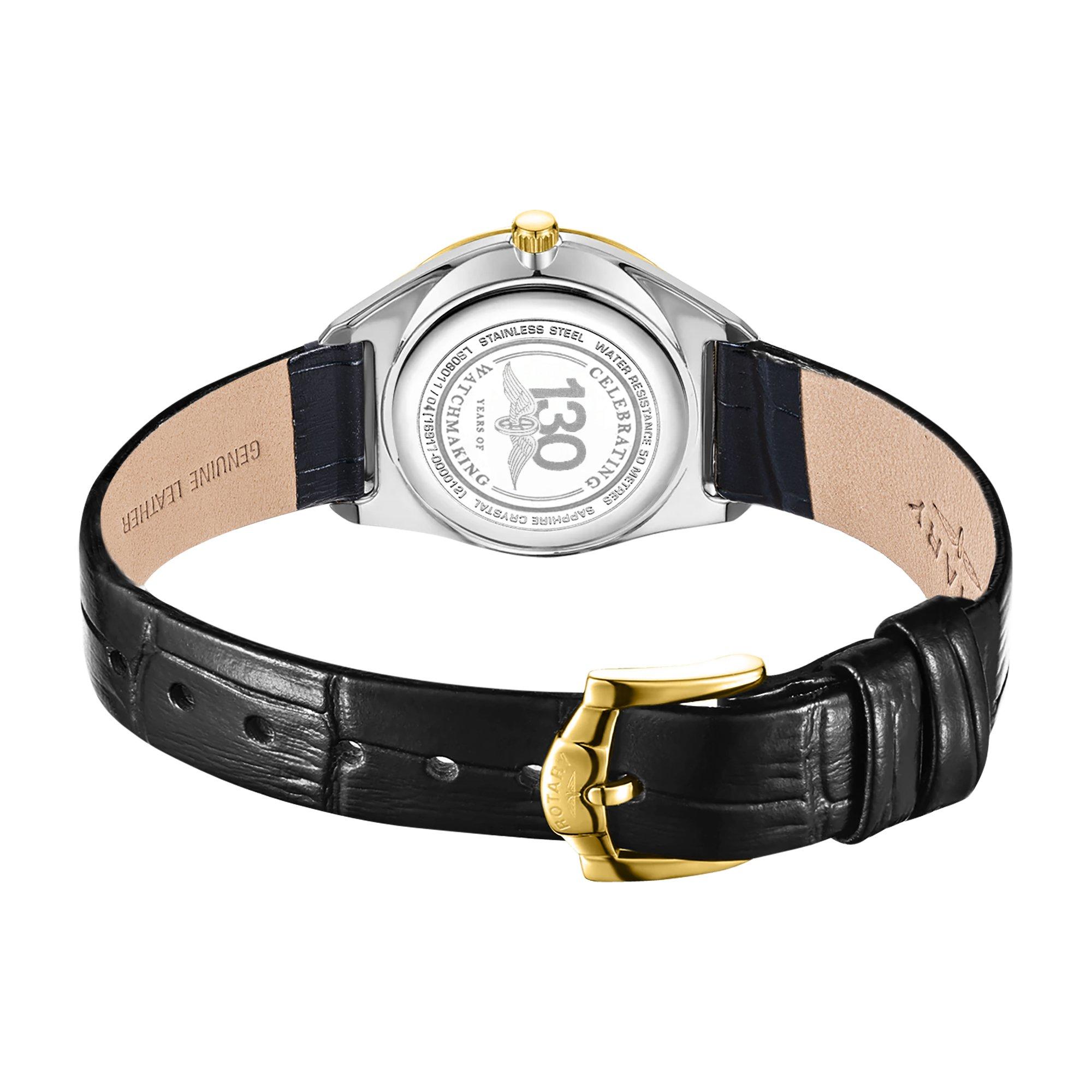 Black - Rotary - Rotary Ladies Ultra Slim SS Black Leather Watch - 4