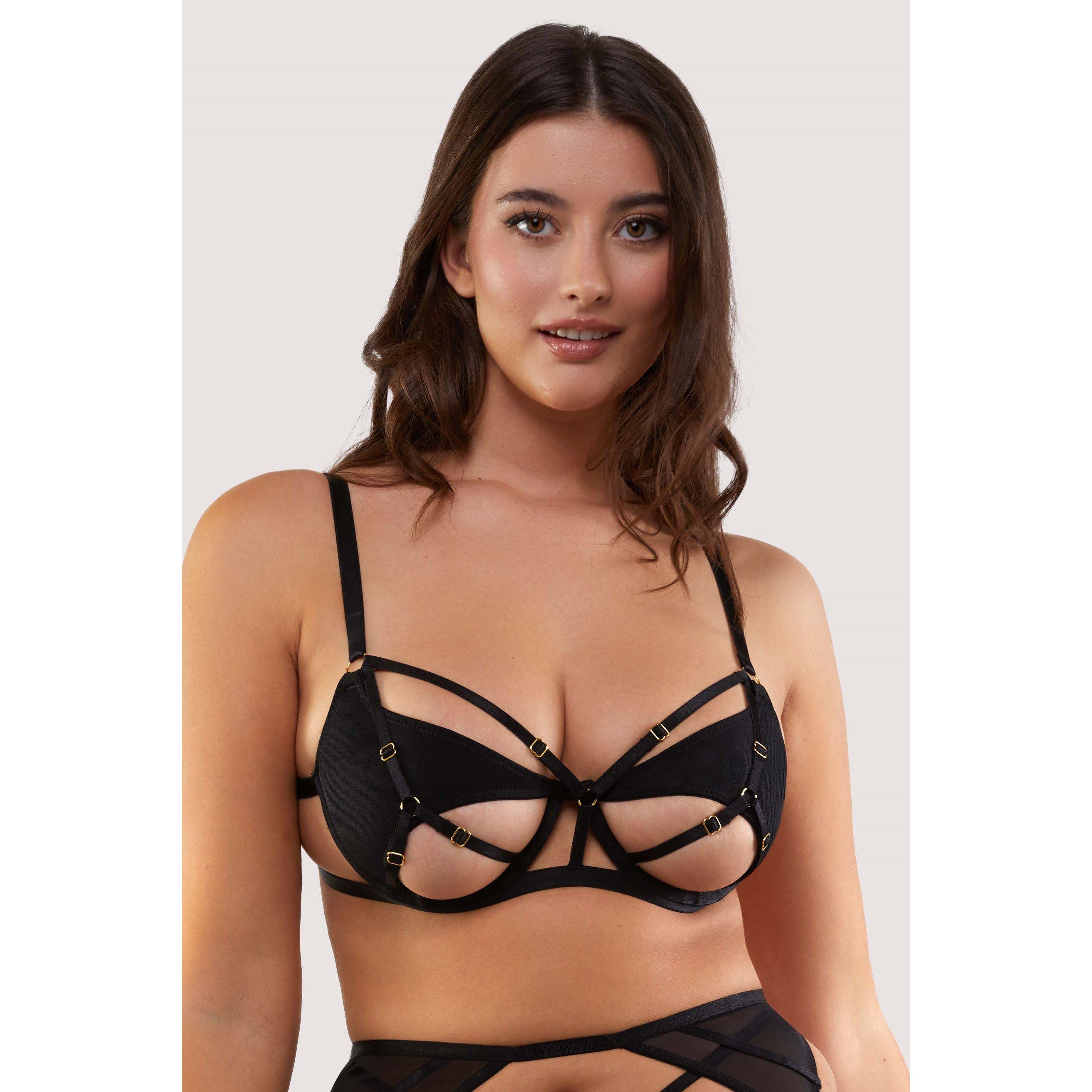 Black - Wolf and Whistle - Penny Black Multi Strap Cut Out Mesh Bra - 2