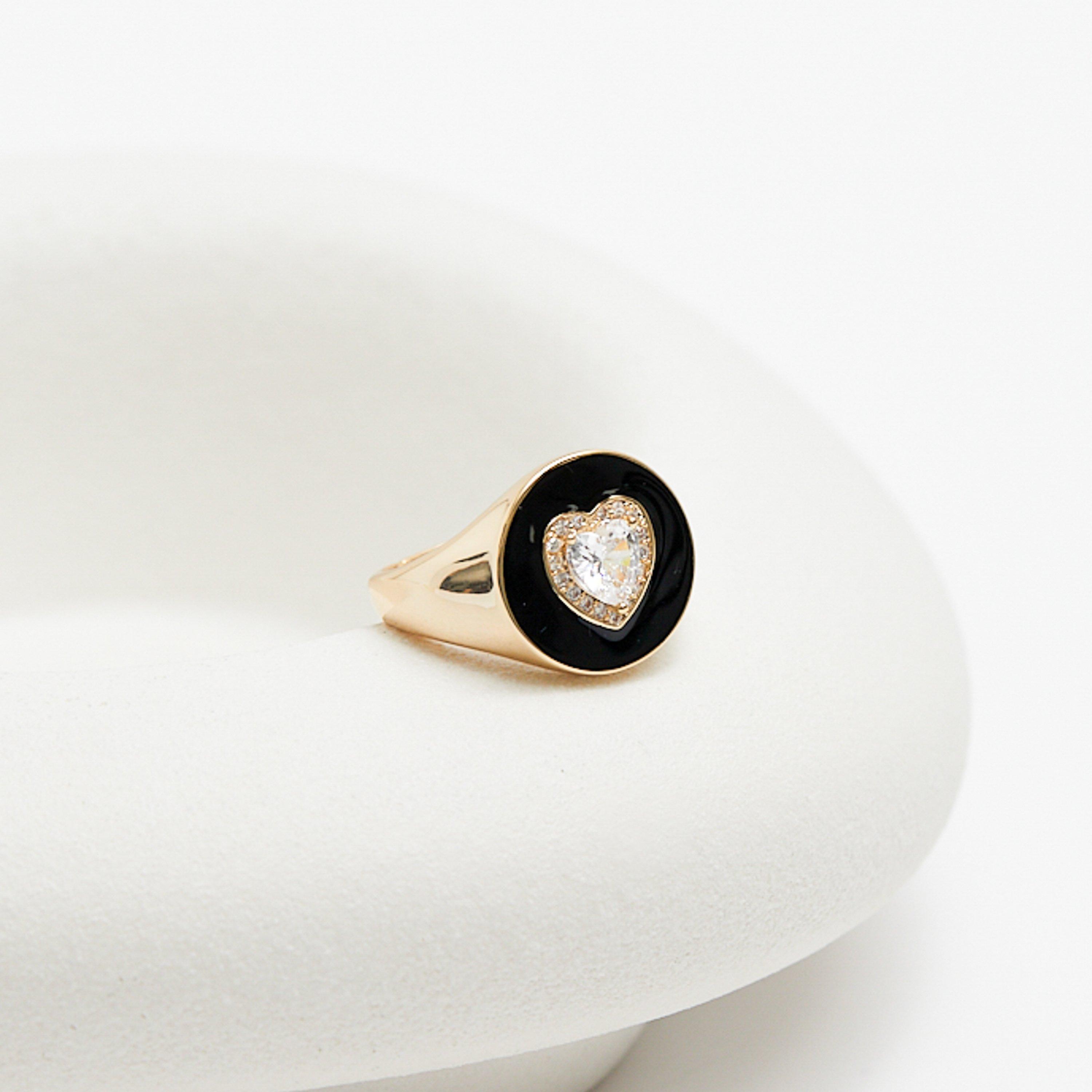 Gold - Jon Richard - Gold Plated Cubic Zirconia Heart And Enamel Ring - 2