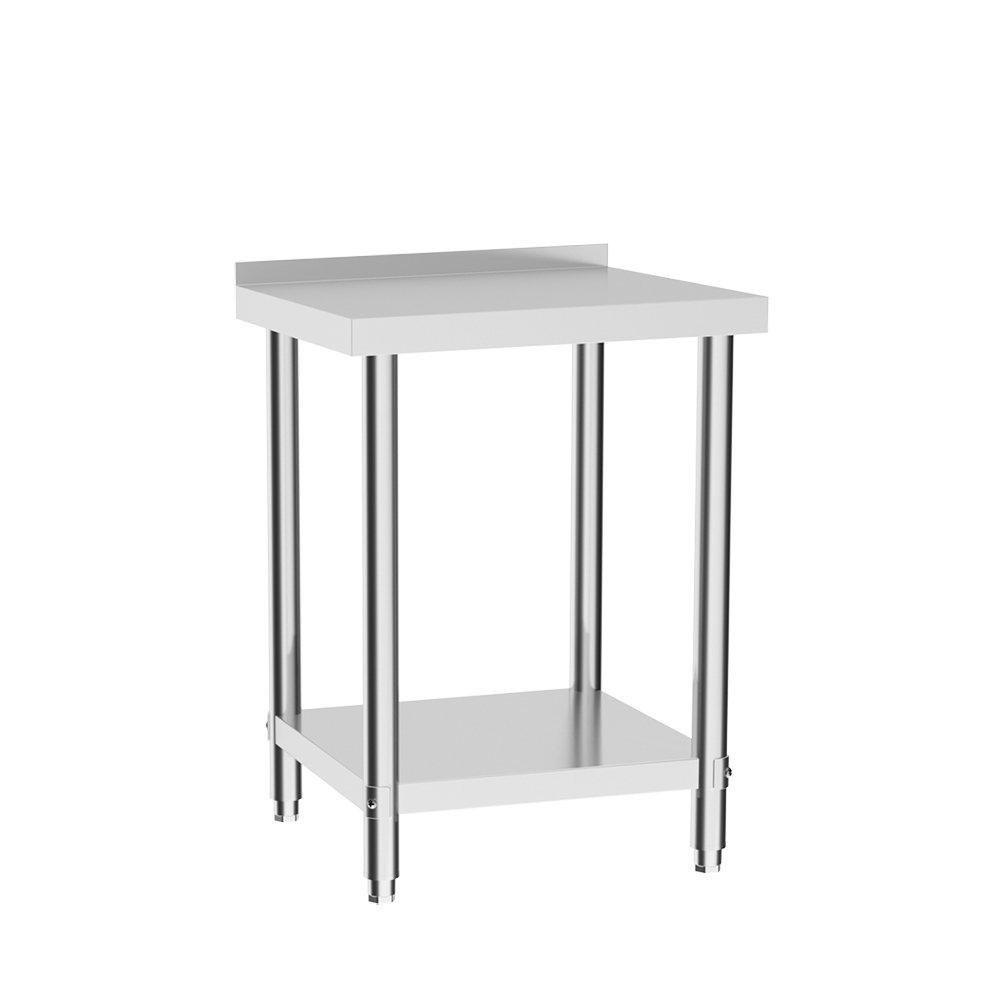 Silver - Breeins - 60cm 2 Tier Stainless Steel Table with Backsplash - 4
