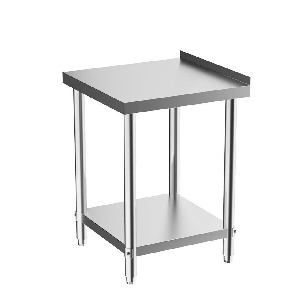Silver - Breeins - 60cm 2 Tier Stainless Steel Table with Backsplash - 5