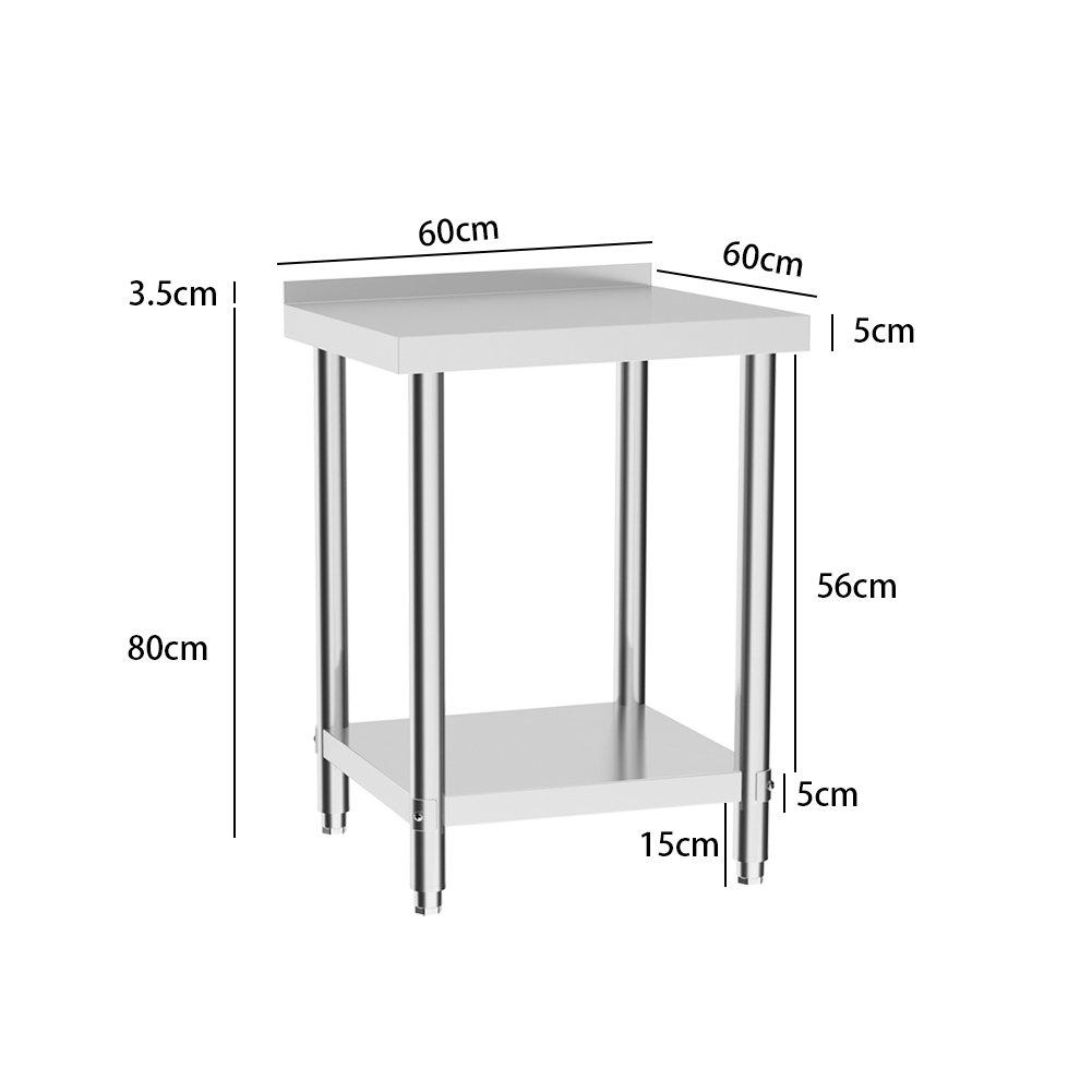 Silver - Breeins - 60cm 2 Tier Stainless Steel Table with Backsplash - 6