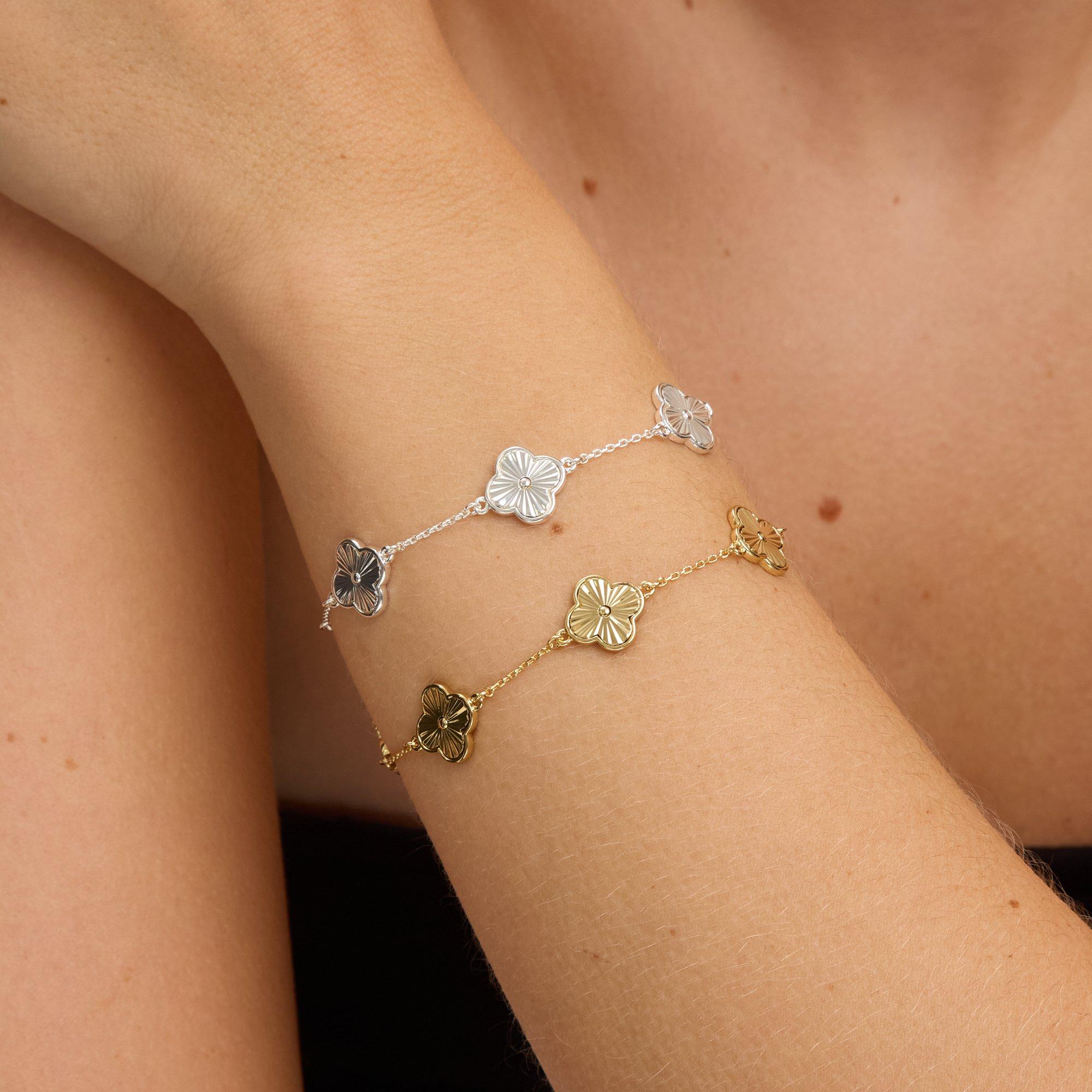 Gold - Jon Richard - 14K Gold Plated Diamond Cut Clover Bracelet - 2