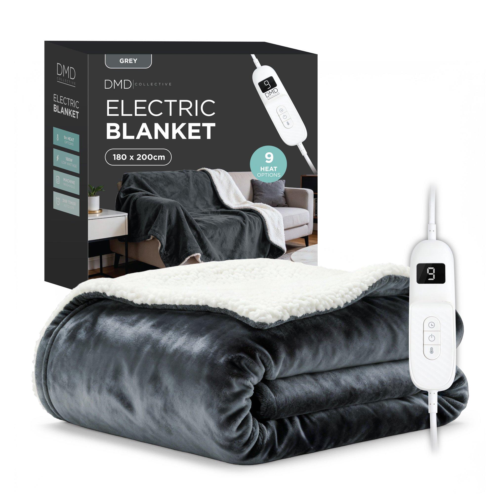 Grey - DMD Collective - Heated Electric Blanket - Sherpa Fleece Auto-Off - 1