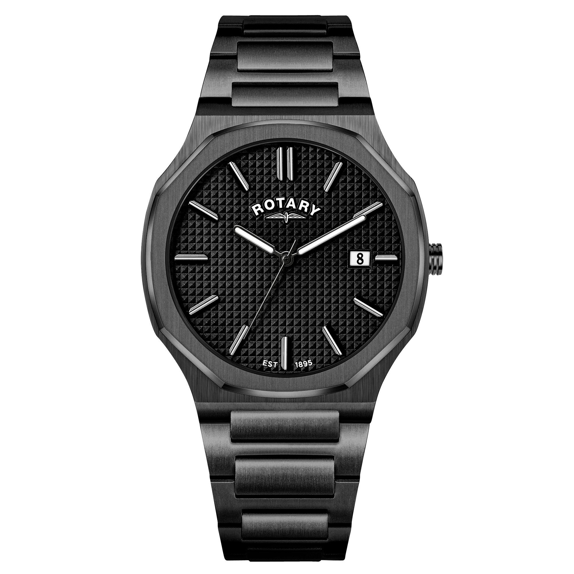 Black - Rotary - Mens Heritage Octagonal SS Bracelet Watch - 1