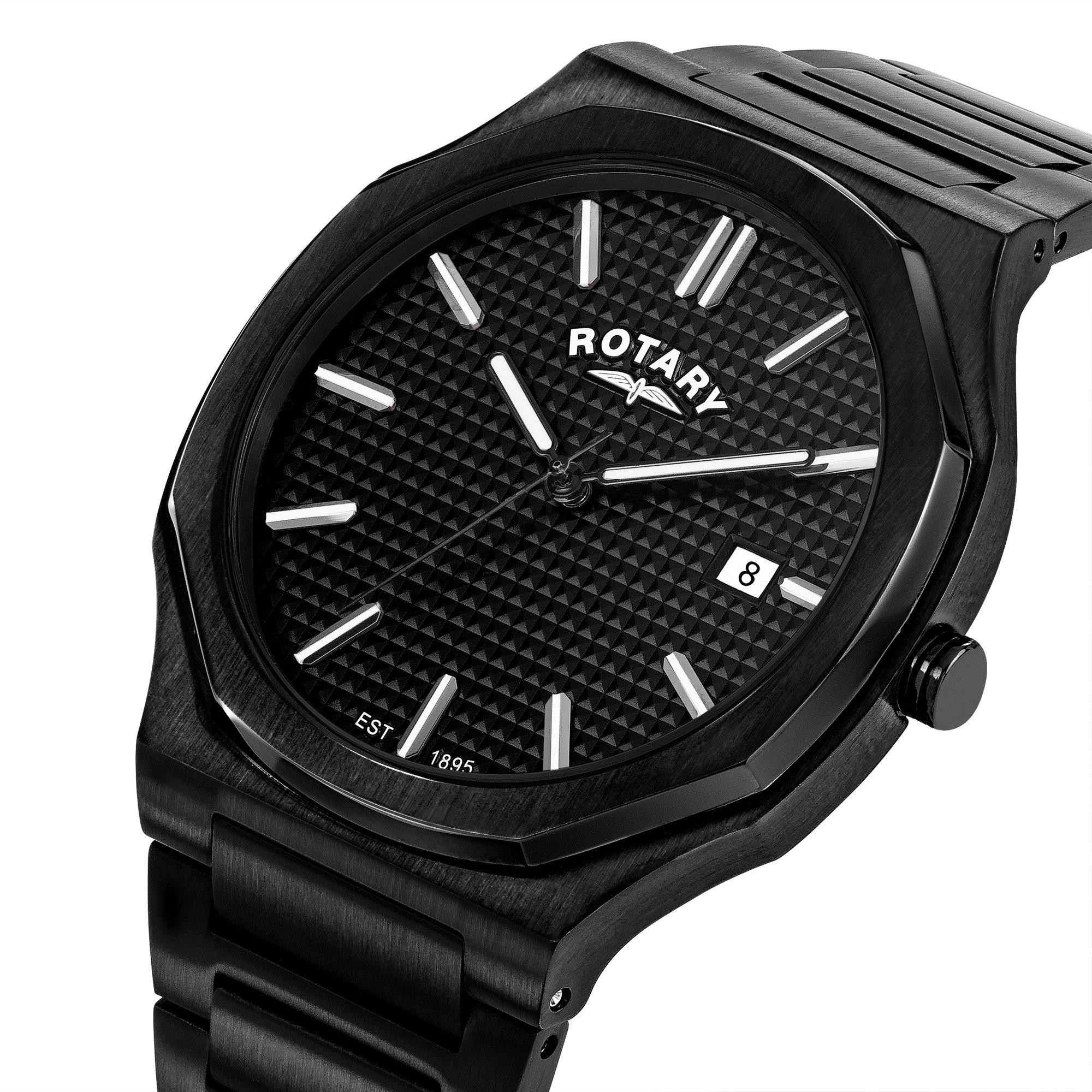 Black - Rotary - Rotary Mens Heritage Octagonal SS Bracelet Watch - 2
