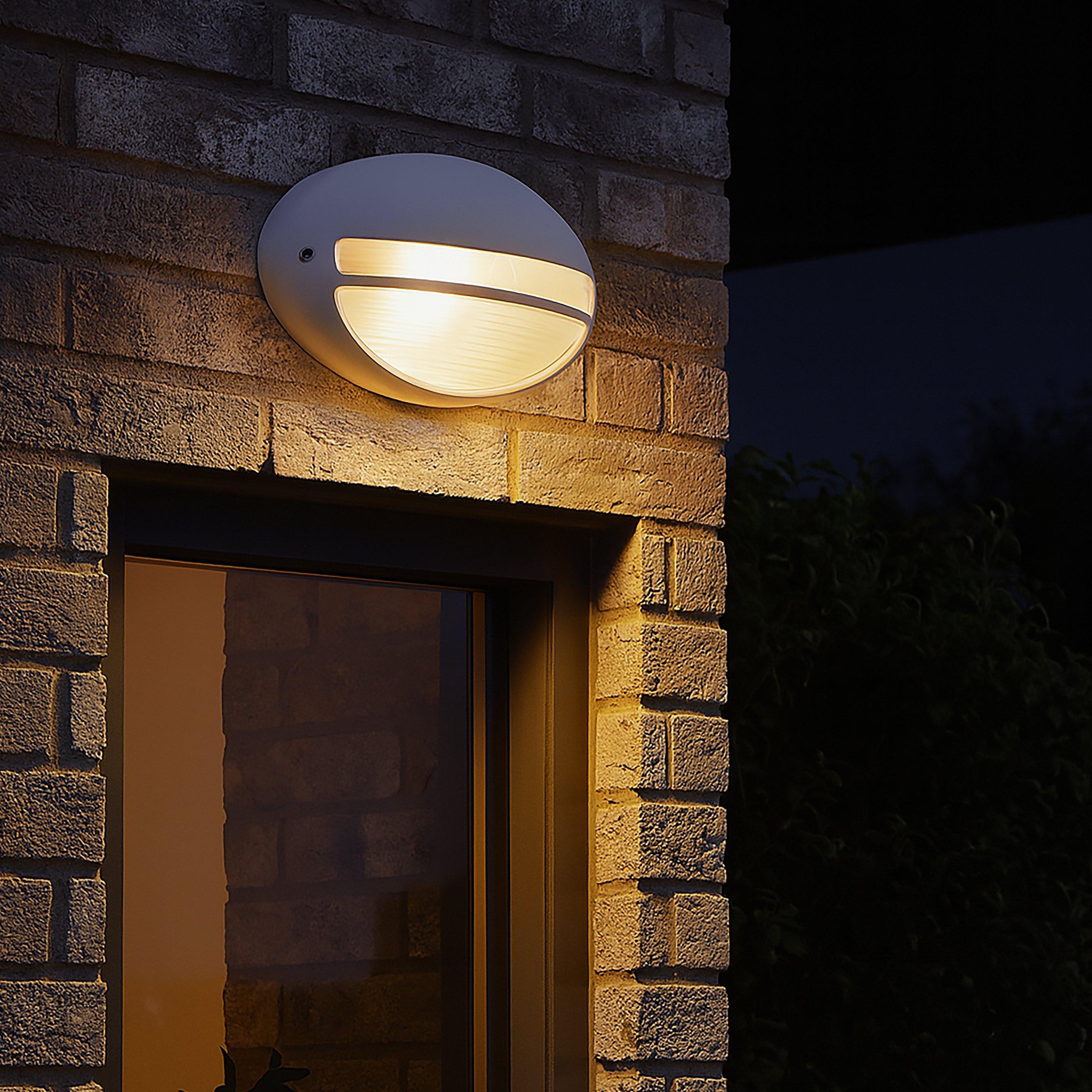 White - Lighting Collection - White Oval Outdoor Light With Ridged Glass - 1
