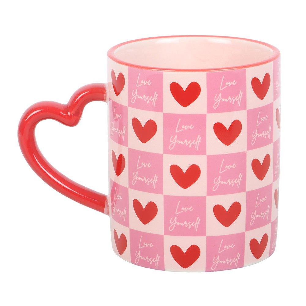 White - Something Different - Love Yourself Checkered Mug with Heart Handle - 2