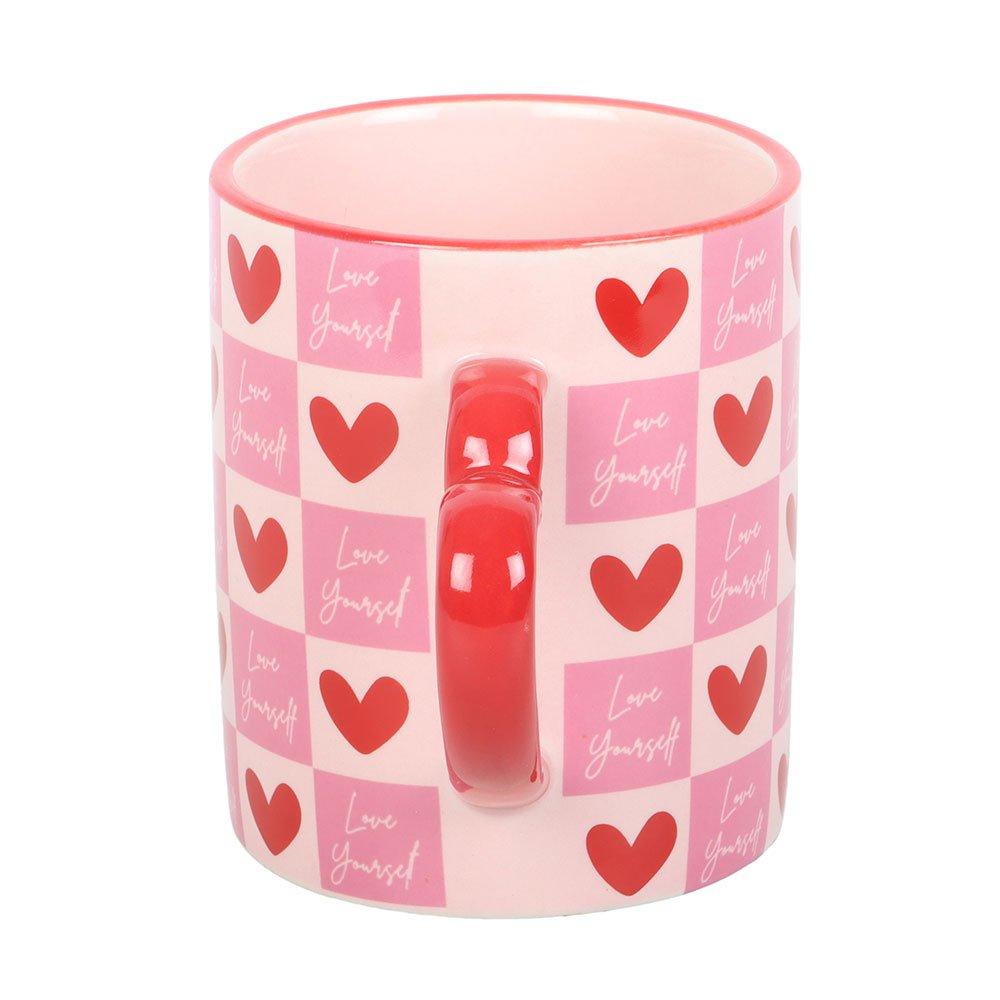 White - Something Different - Love Yourself Checkered Mug with Heart Handle - 3