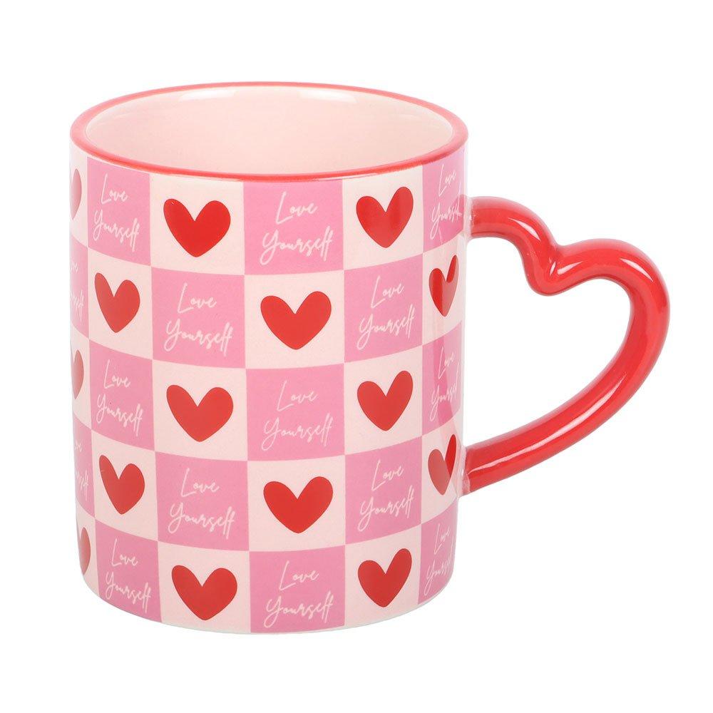 White - Something Different - Love Yourself Checkered Mug with Heart Handle - 4