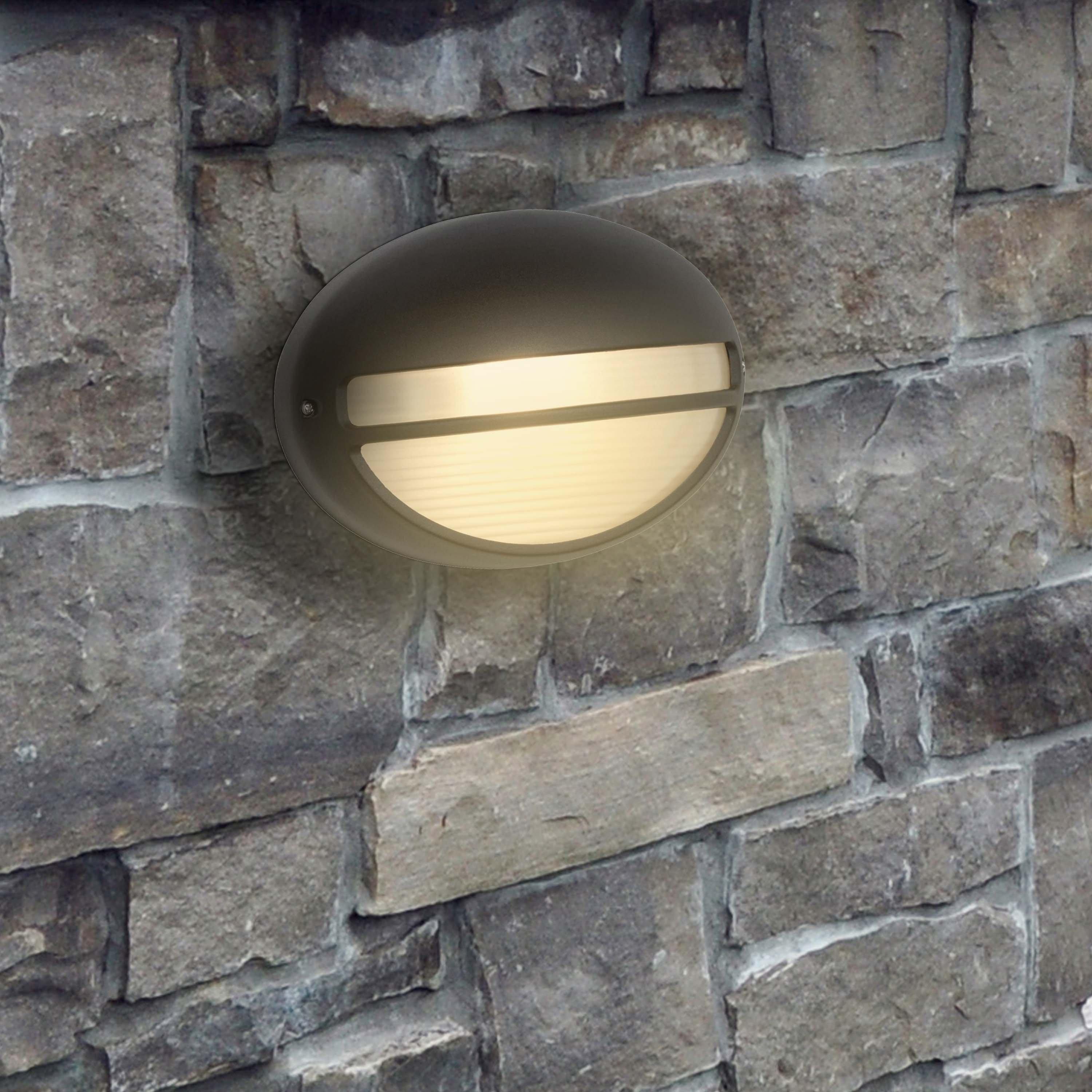 Black - Lighting Collection - Black Oval Outdoor Light With Ridged Glass - 1