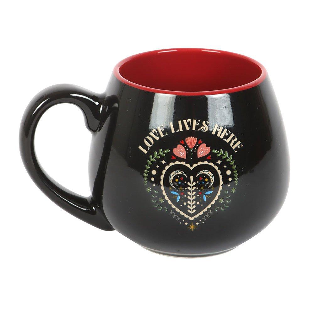 White - Something Different - Love Lives Here Folk Heart Rounded Mug - 2